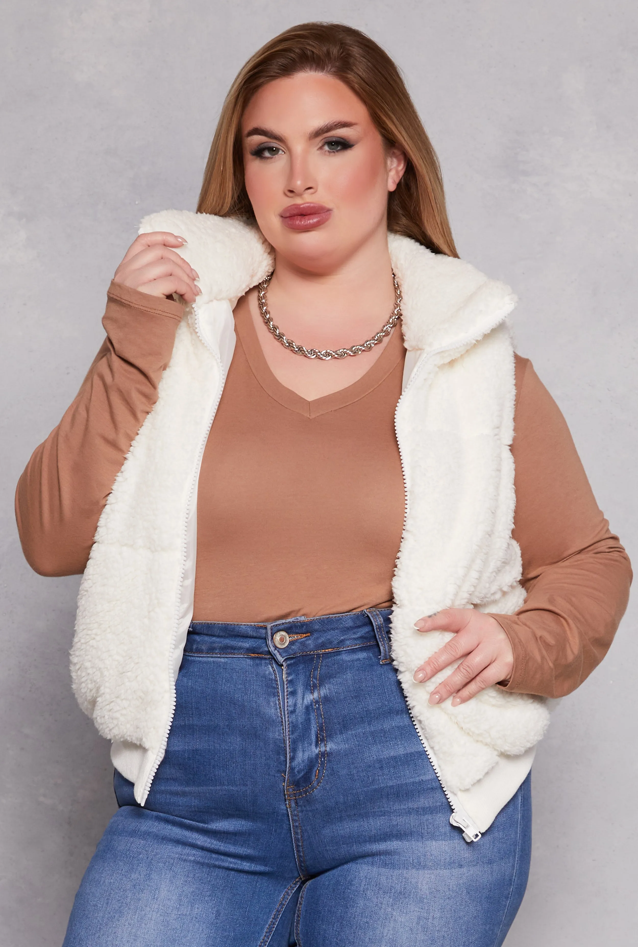 Plus Size Sherpa Zip Front Vest sold by Rainbow