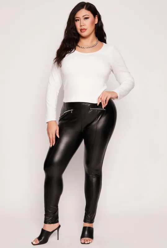 Plus Size Faux Leather Pintuck Leggings sold by Rainbow