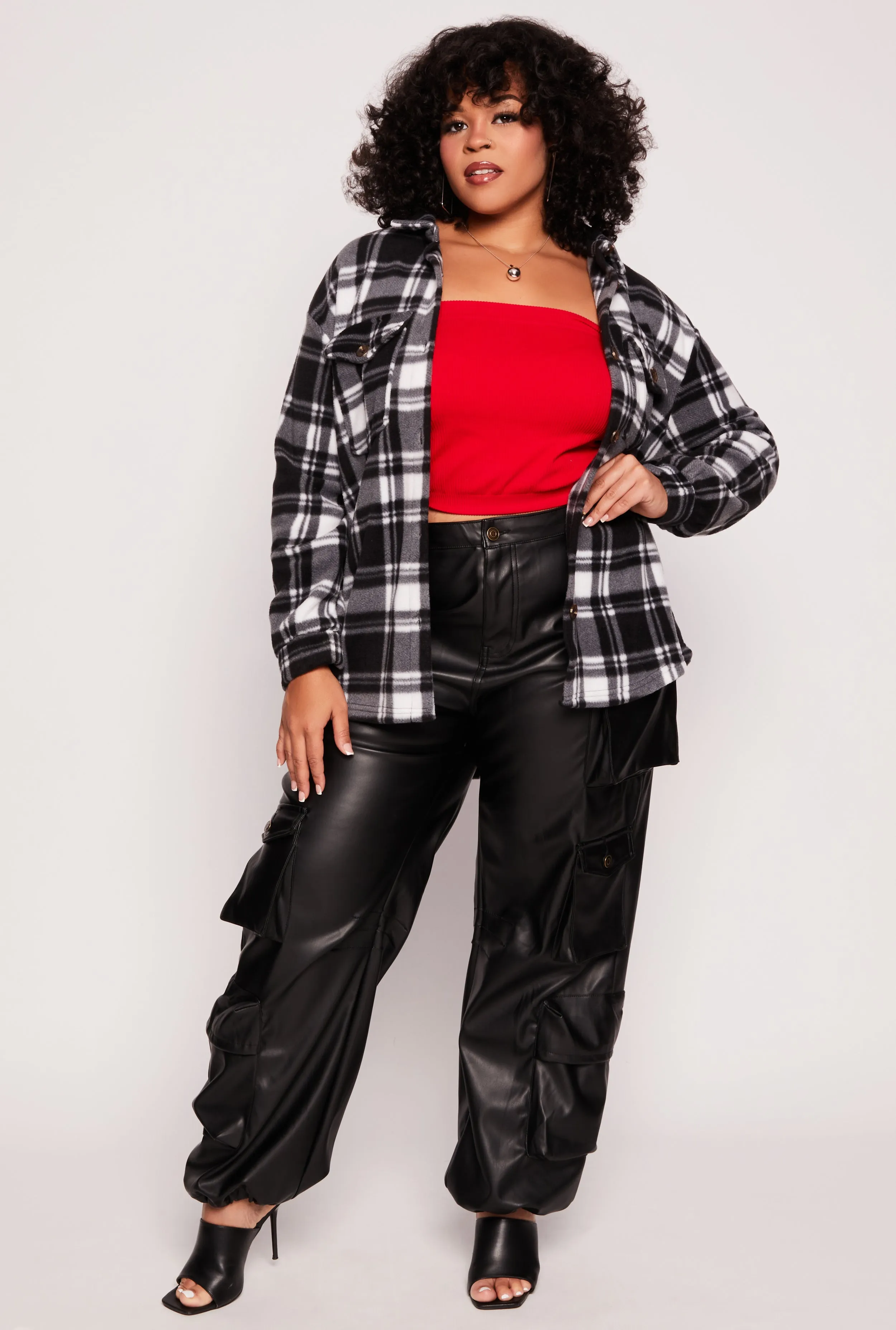 Plus Size Plaid Fleece Button Front Shacket sold by Rainbow product image thumbnail 2