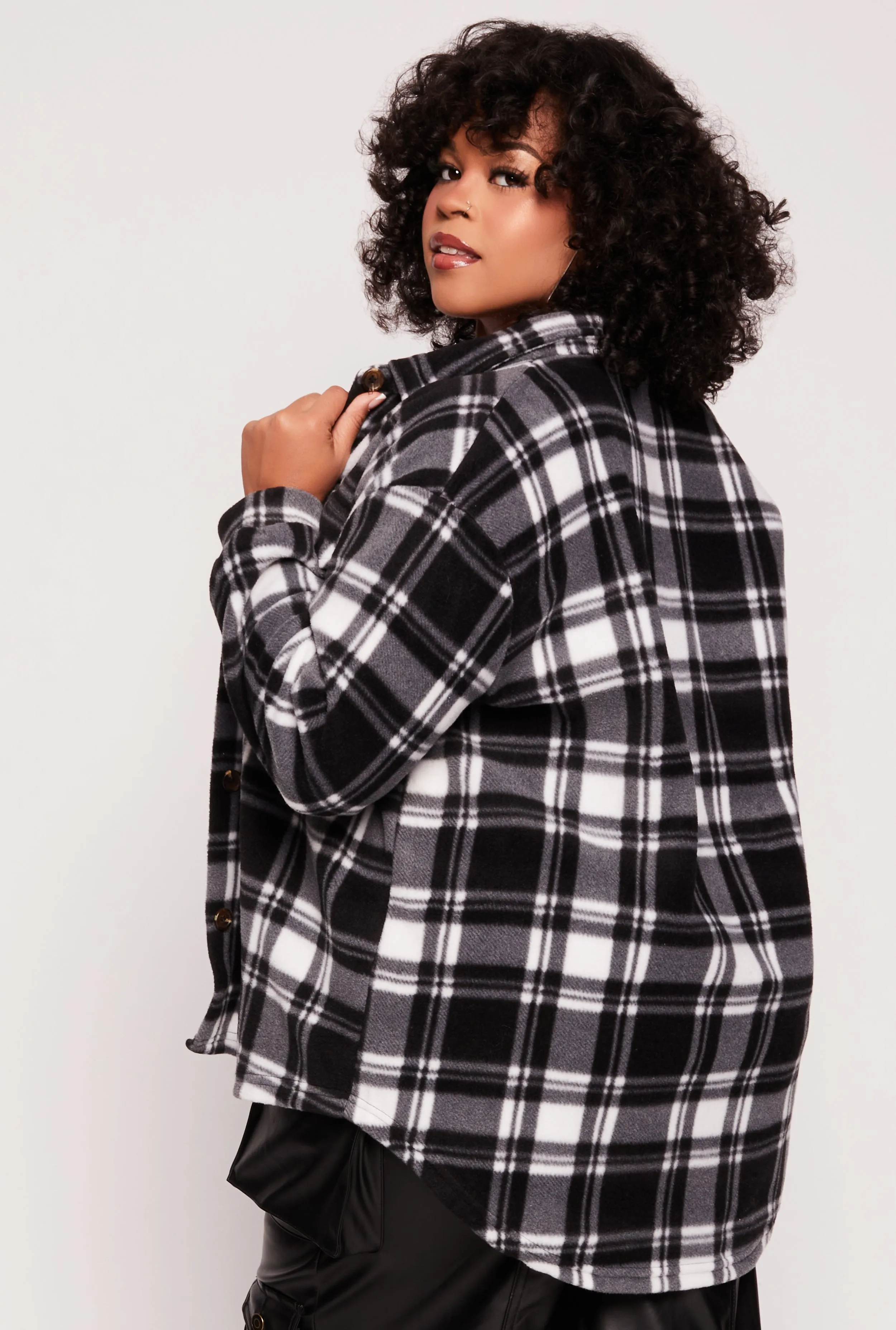 Plus Size Plaid Fleece Button Front Shacket sold by Rainbow product image thumbnail 3