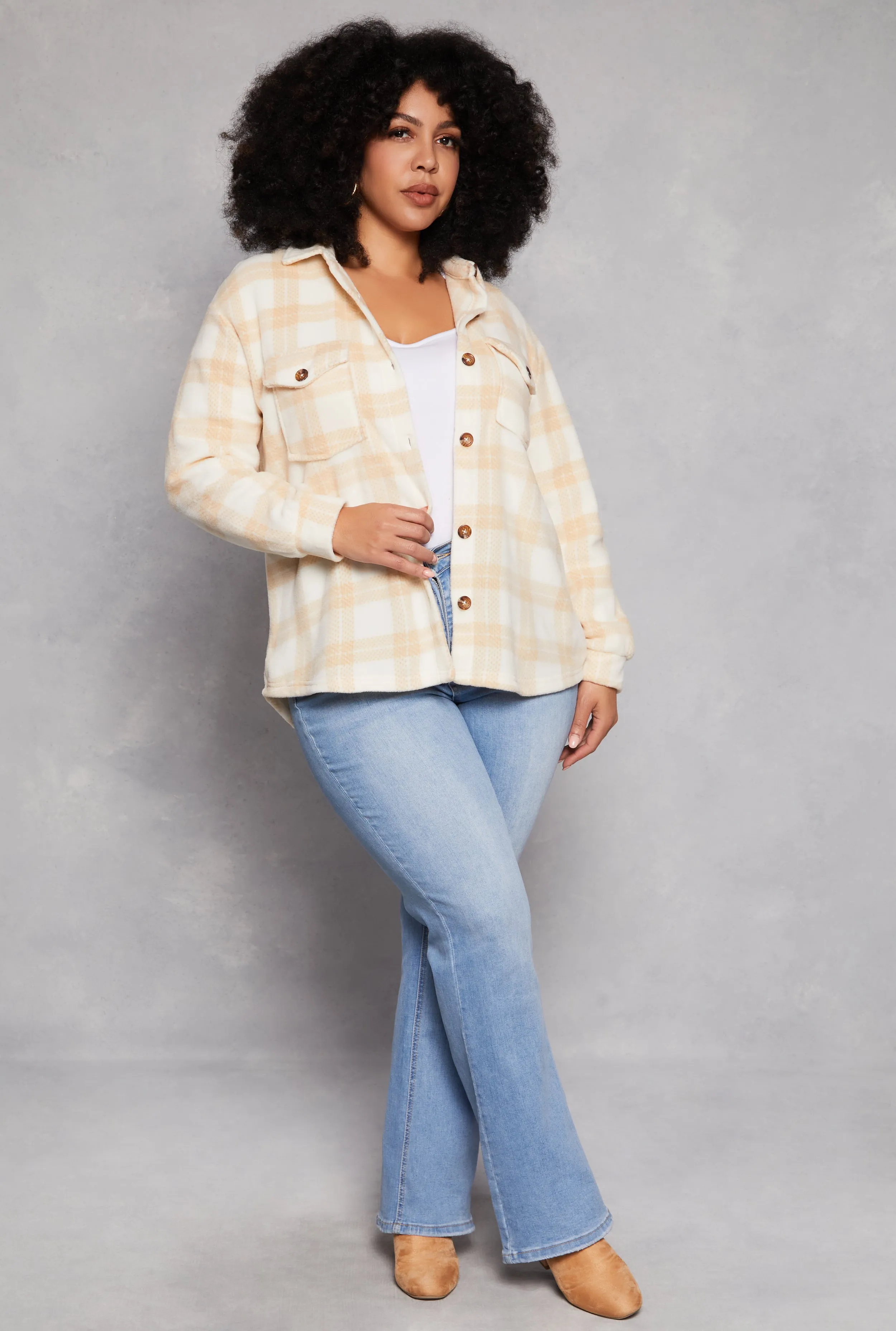 Plus Size Plaid Fleece Button Front Shacket sold by Rainbow product image thumbnail 2