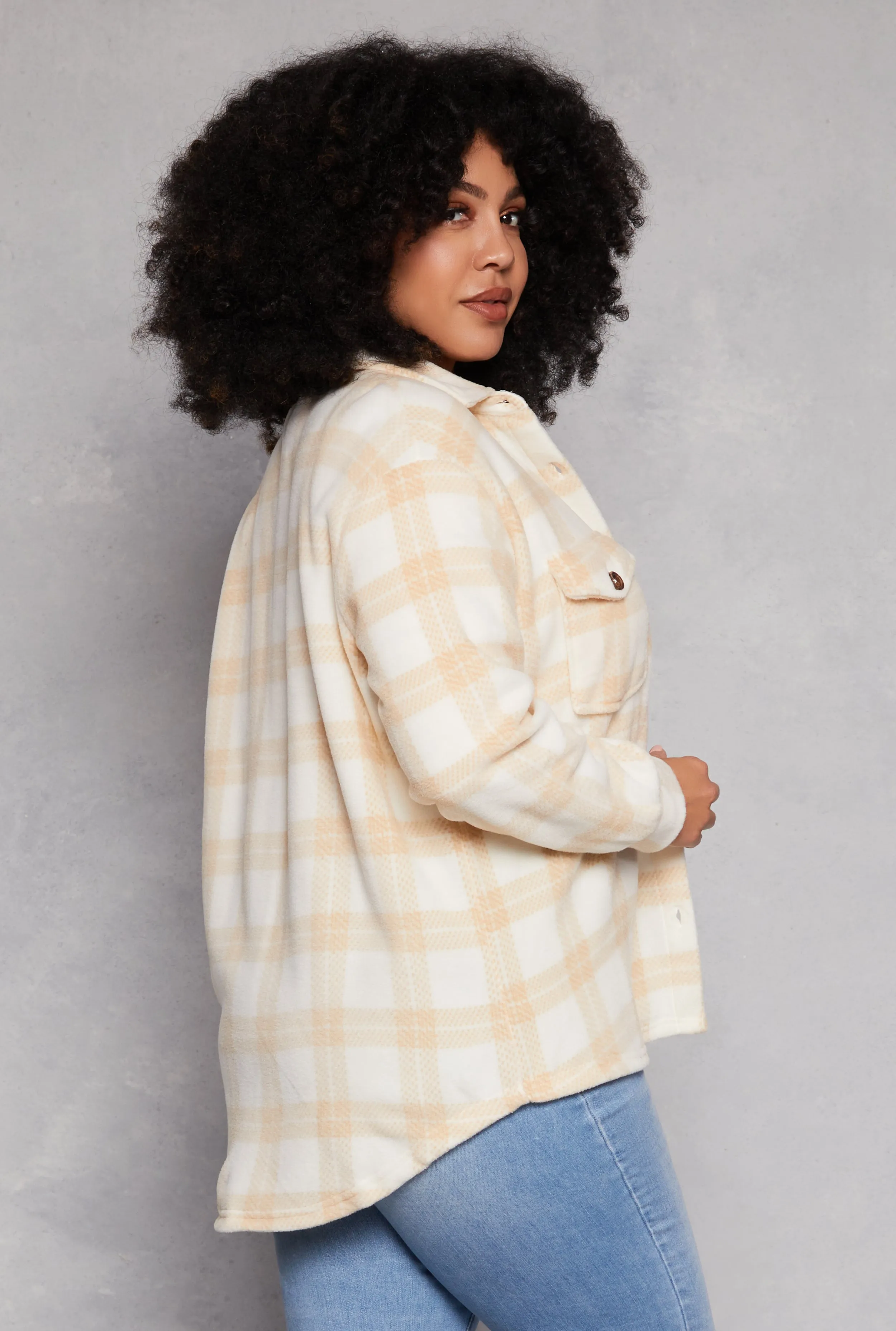 Plus Size Plaid Fleece Button Front Shacket sold by Rainbow product image thumbnail 3