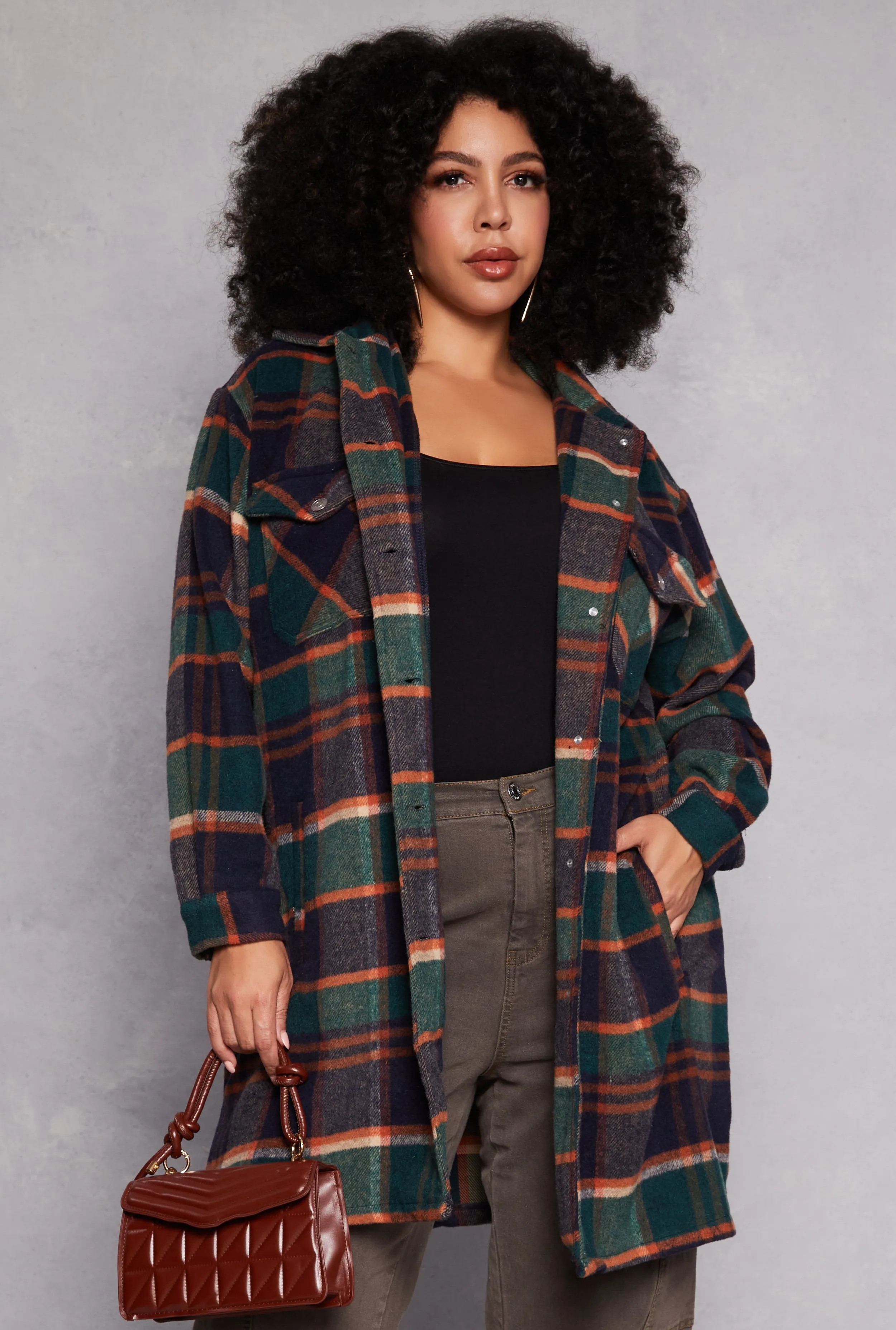 Plus Size Spoon Jeans Plaid Fleece Shacket sold by Rainbow