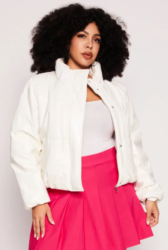 Plus Size Faux Patent Leather Puffer Jacket sold by Rainbow