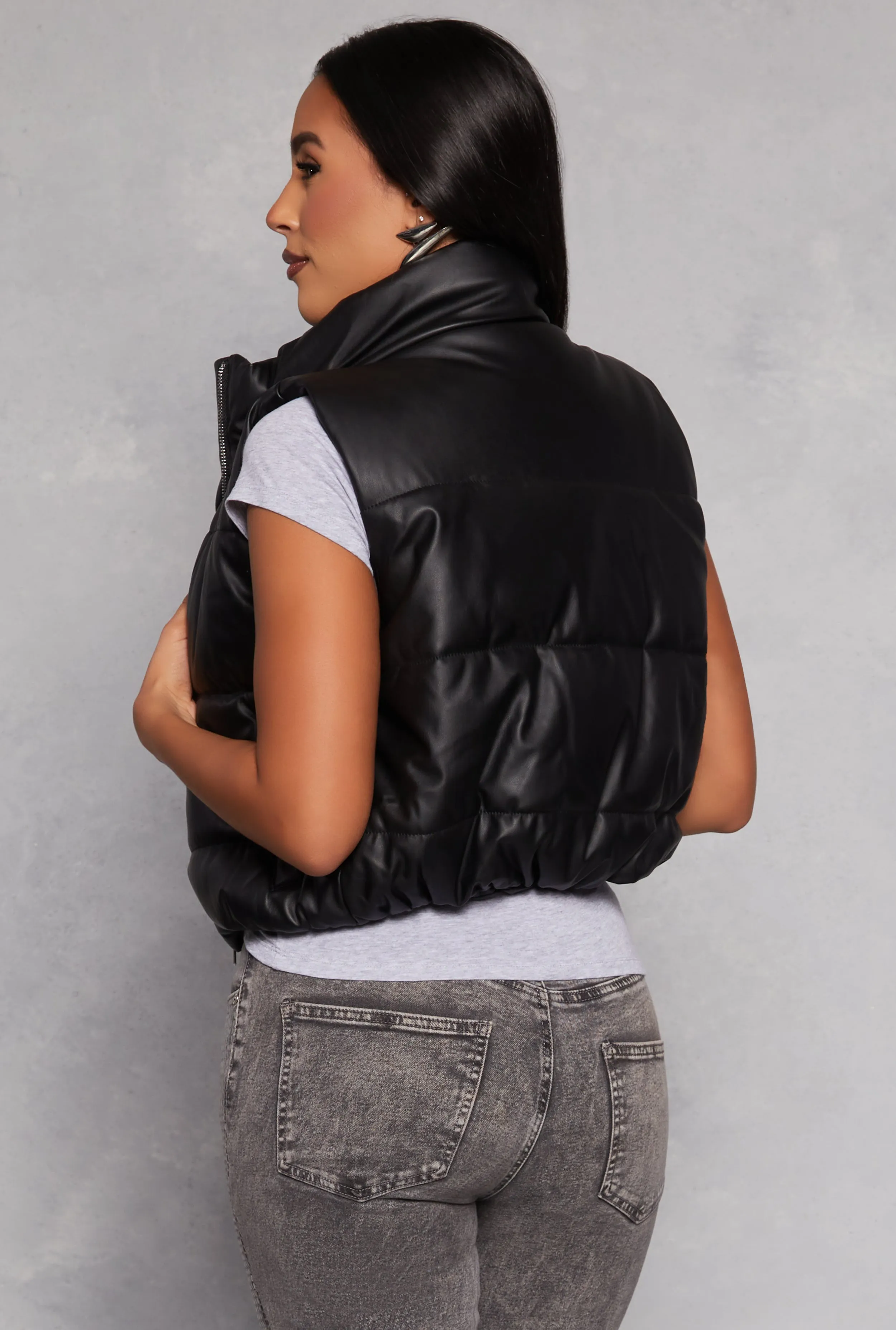 Faux Leather Cropped Puffer Vest sold by Rainbow product image thumbnail 3