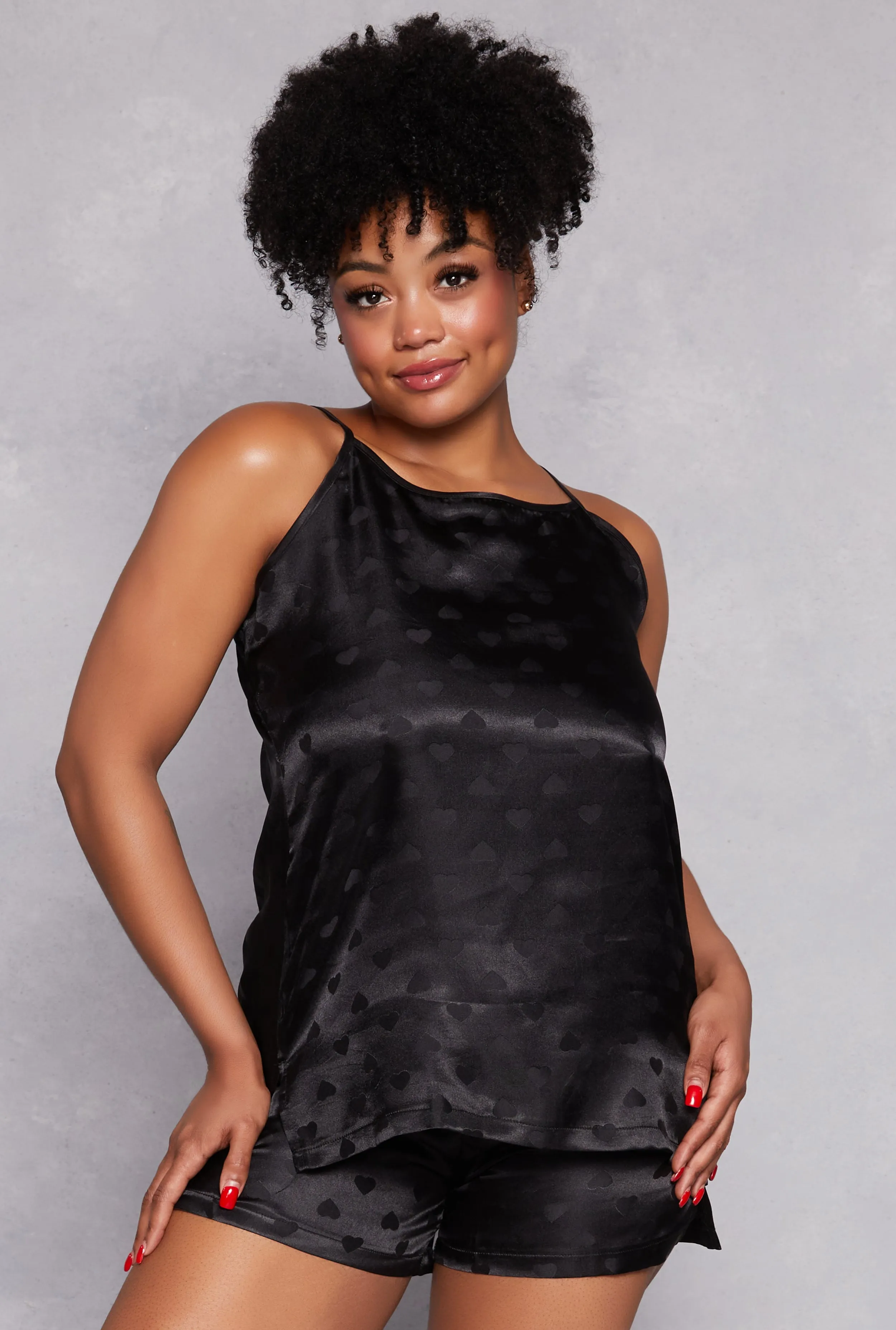 Plus Size Satin Heart Pajama Cami with Shorts sold by Rainbow