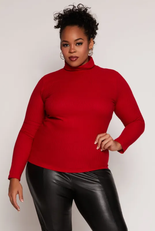 Plus Size Basic Ribbed Knit Turtleneck Top sold by Rainbow
