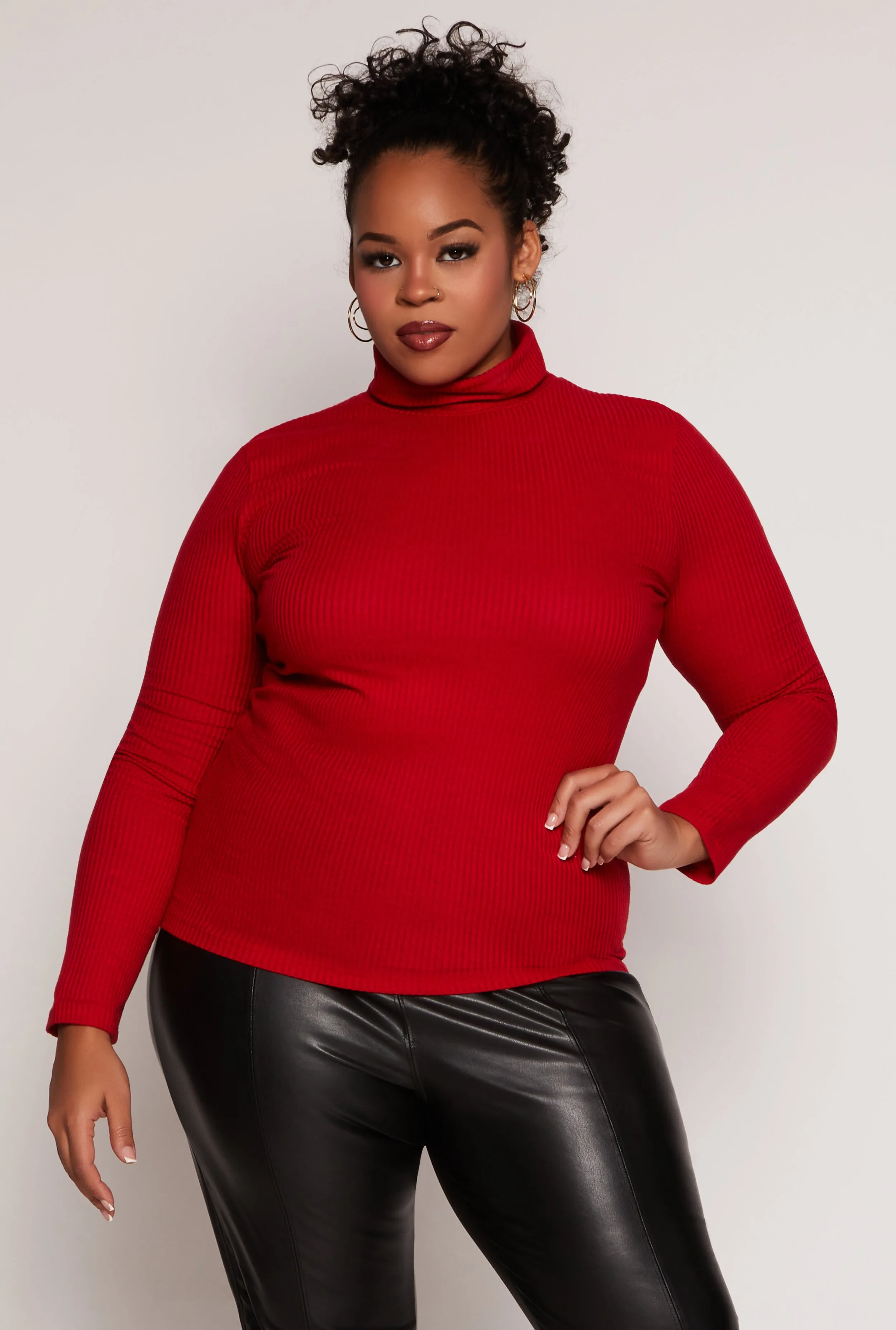 Plus Size Basic Ribbed Knit Turtleneck Top sold by Rainbow