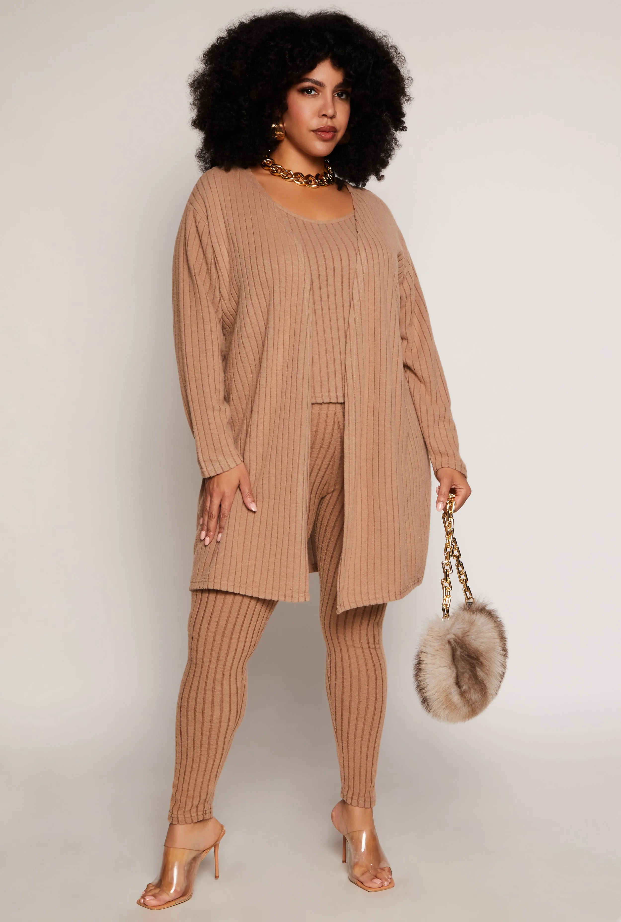 Plus Size Brushed Ribbed Knit Long Cardigan sold by Rainbow