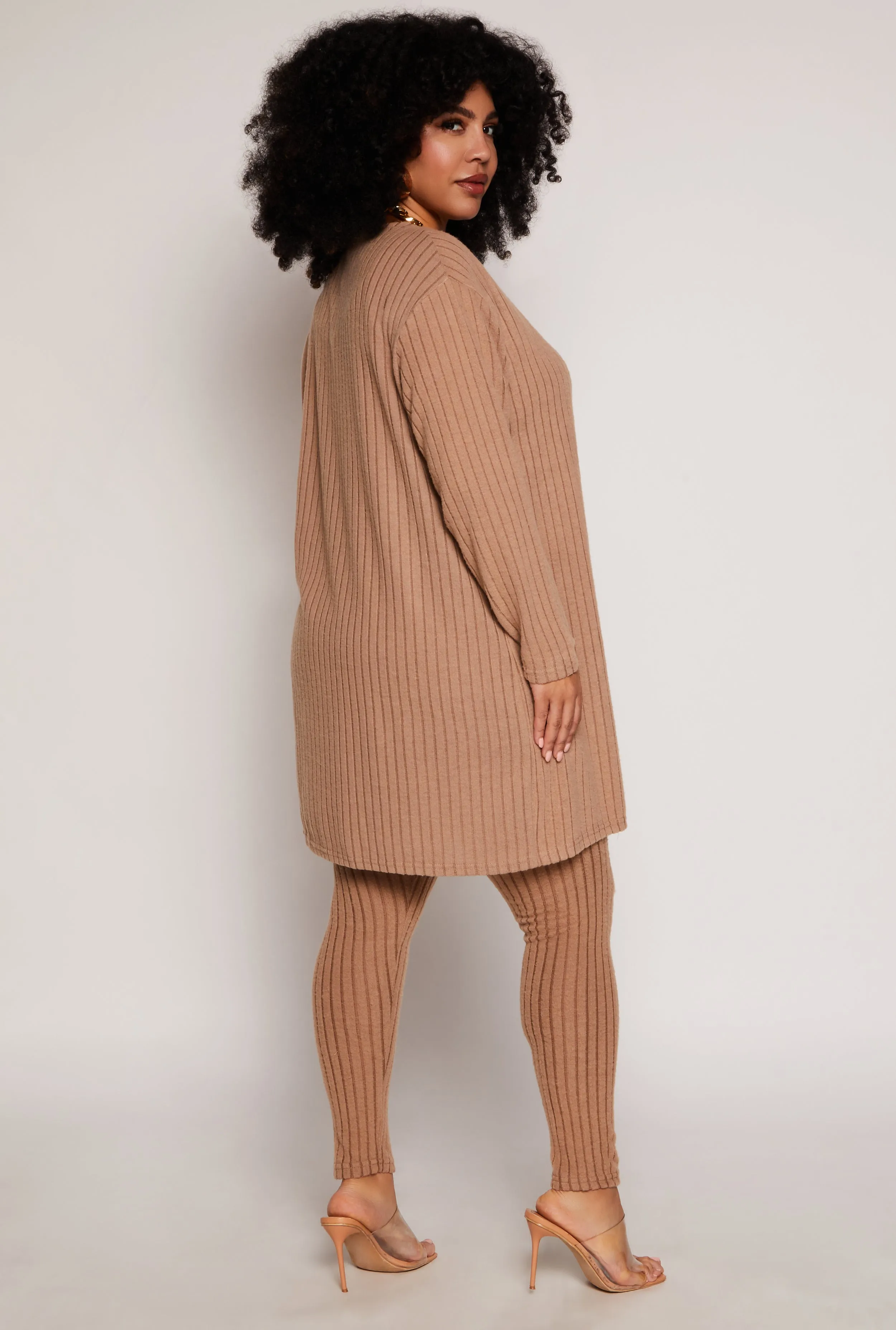 Plus Size Brushed Ribbed Knit Long Cardigan sold by Rainbow product image thumbnail 3