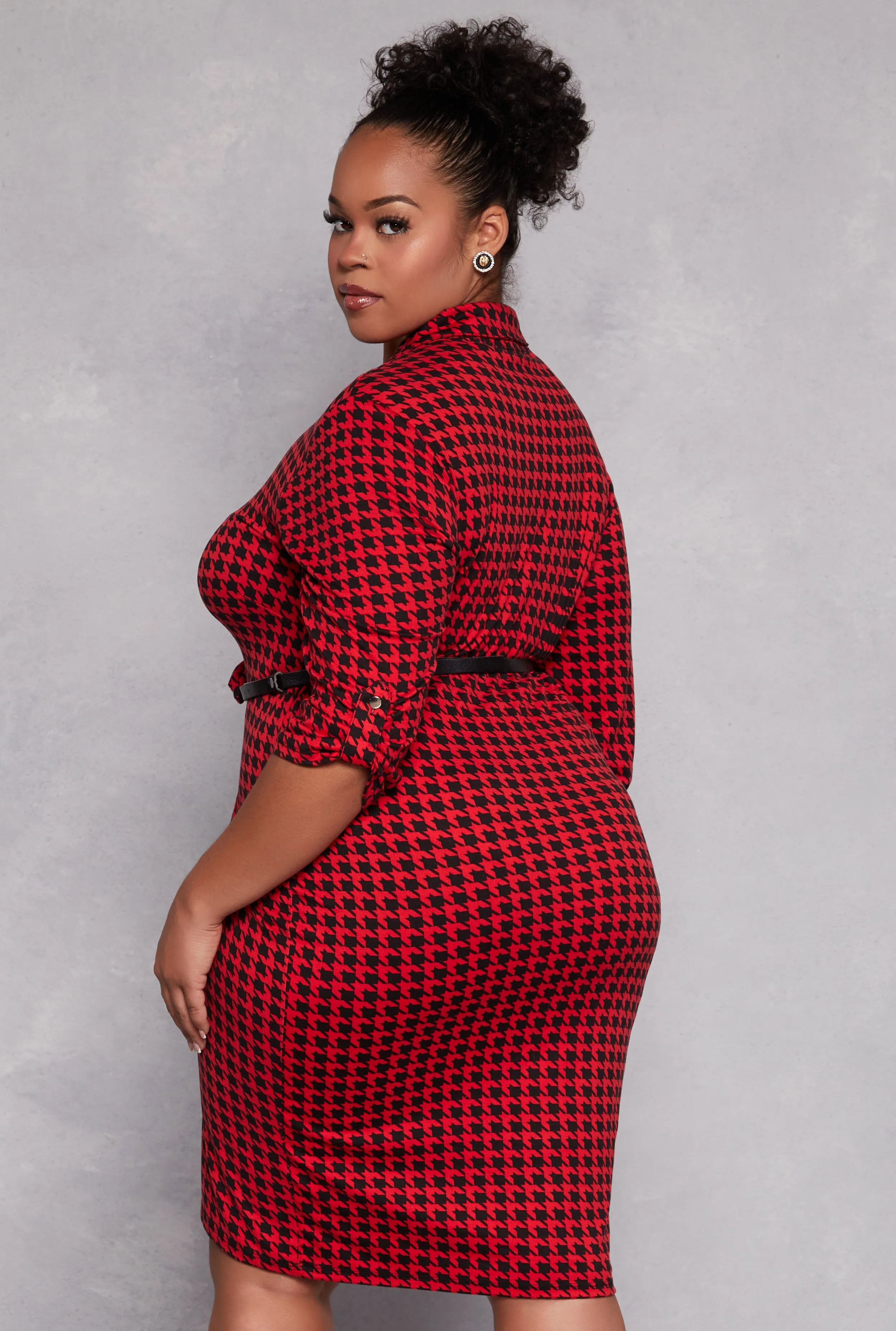 Plus Size Houndstooth Half Zip Midi Dress sold by Rainbow product image thumbnail 3