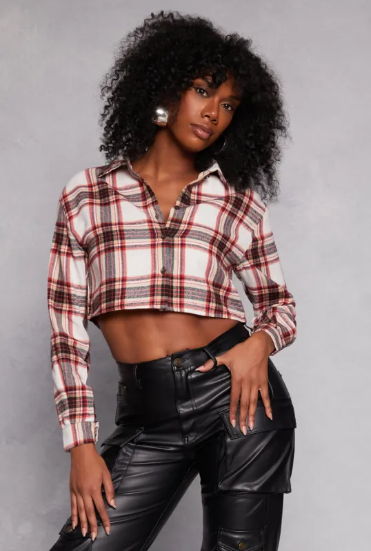 Spoon Jeans Plaid Cropped Button Front Shirt sold by Rainbow