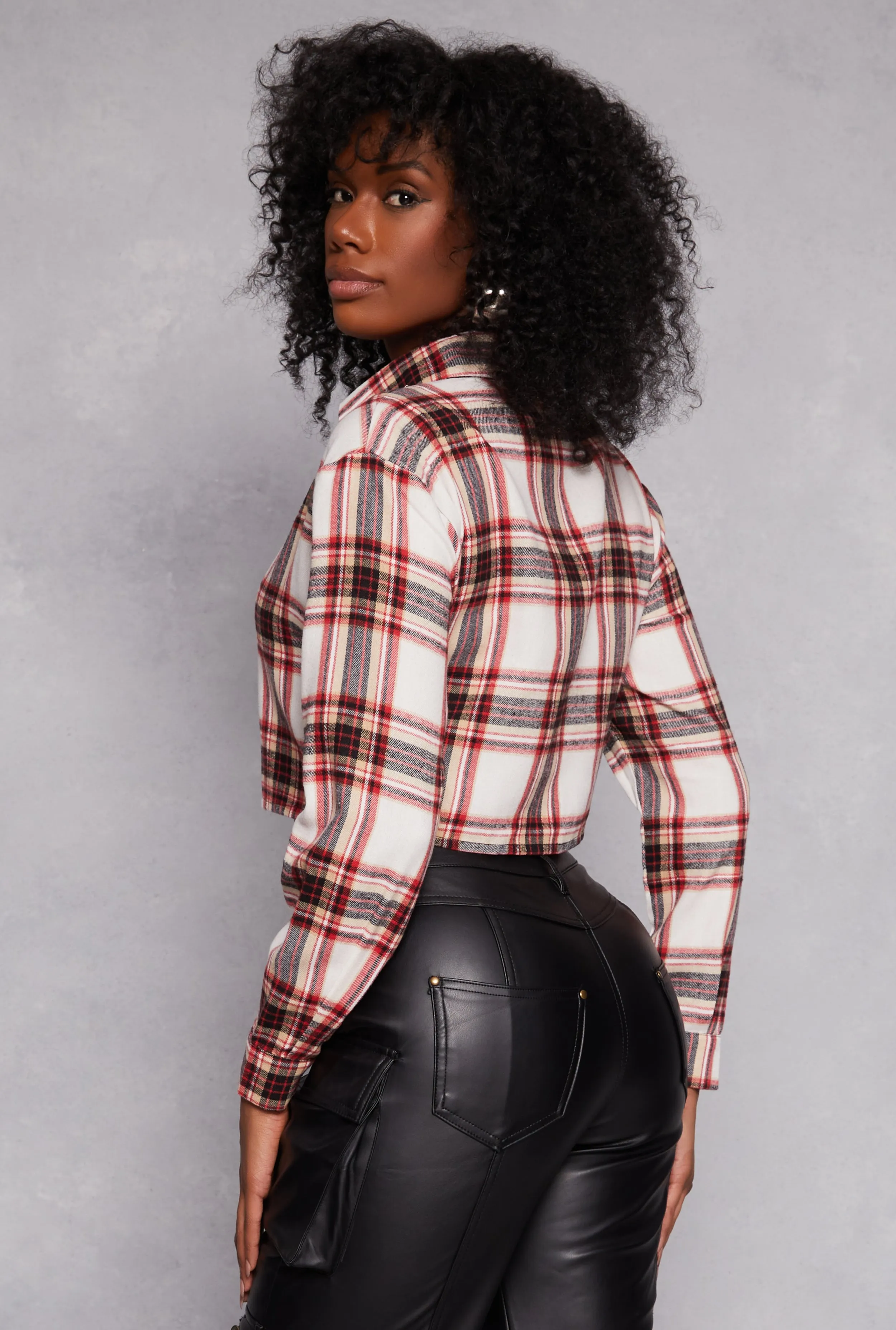 Spoon Jeans Plaid Cropped Button Front Shirt sold by Rainbow product image thumbnail 3