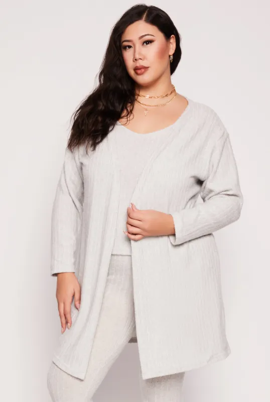 Plus Size Brushed Ribbed Knit Long Cardigan made by Rainbow