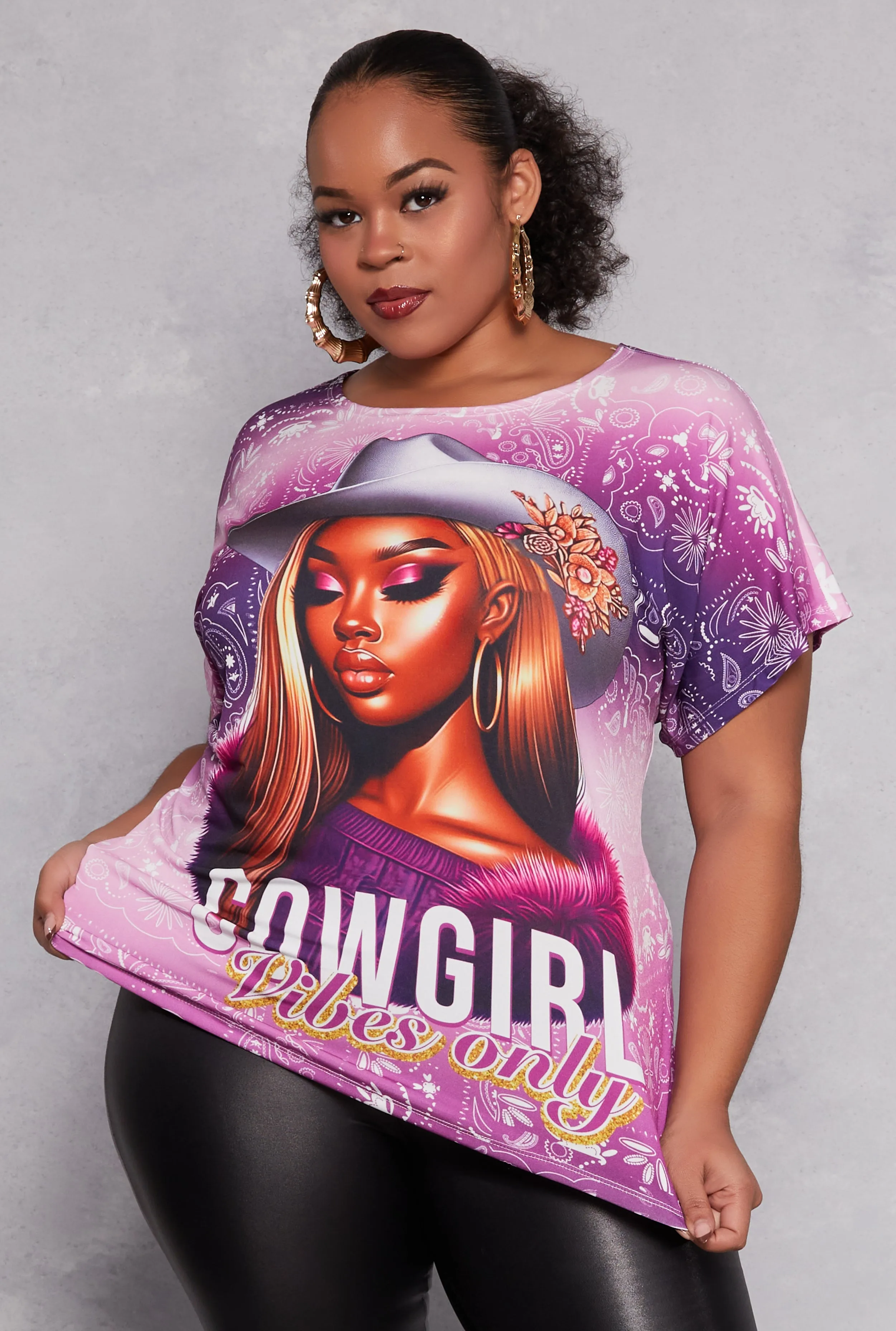 Plus Size Cowgirl Vibes Only Graphic Top sold by Rainbow