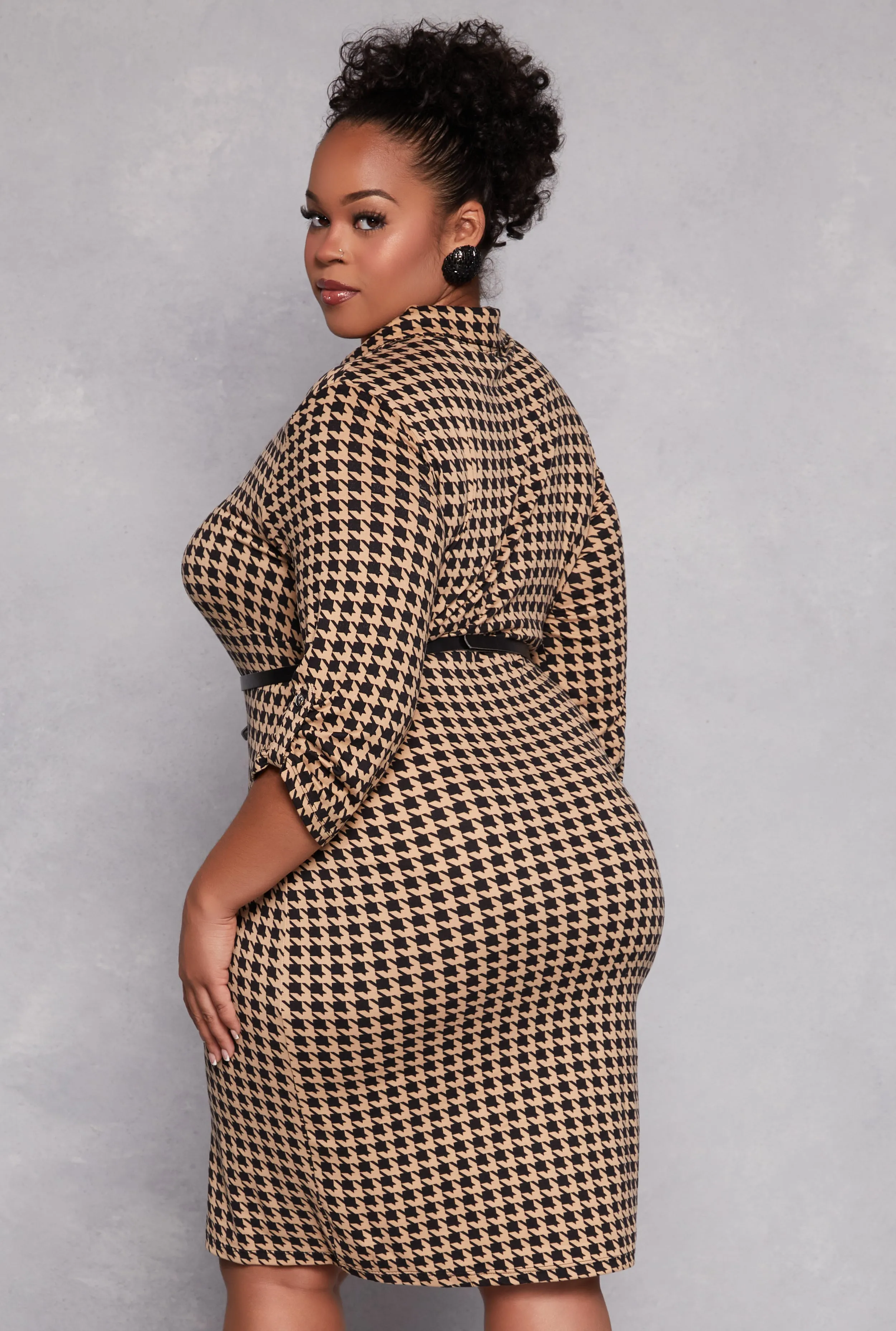Plus Size Houndstooth Half Zip Midi Dress sold by Rainbow product image thumbnail 3