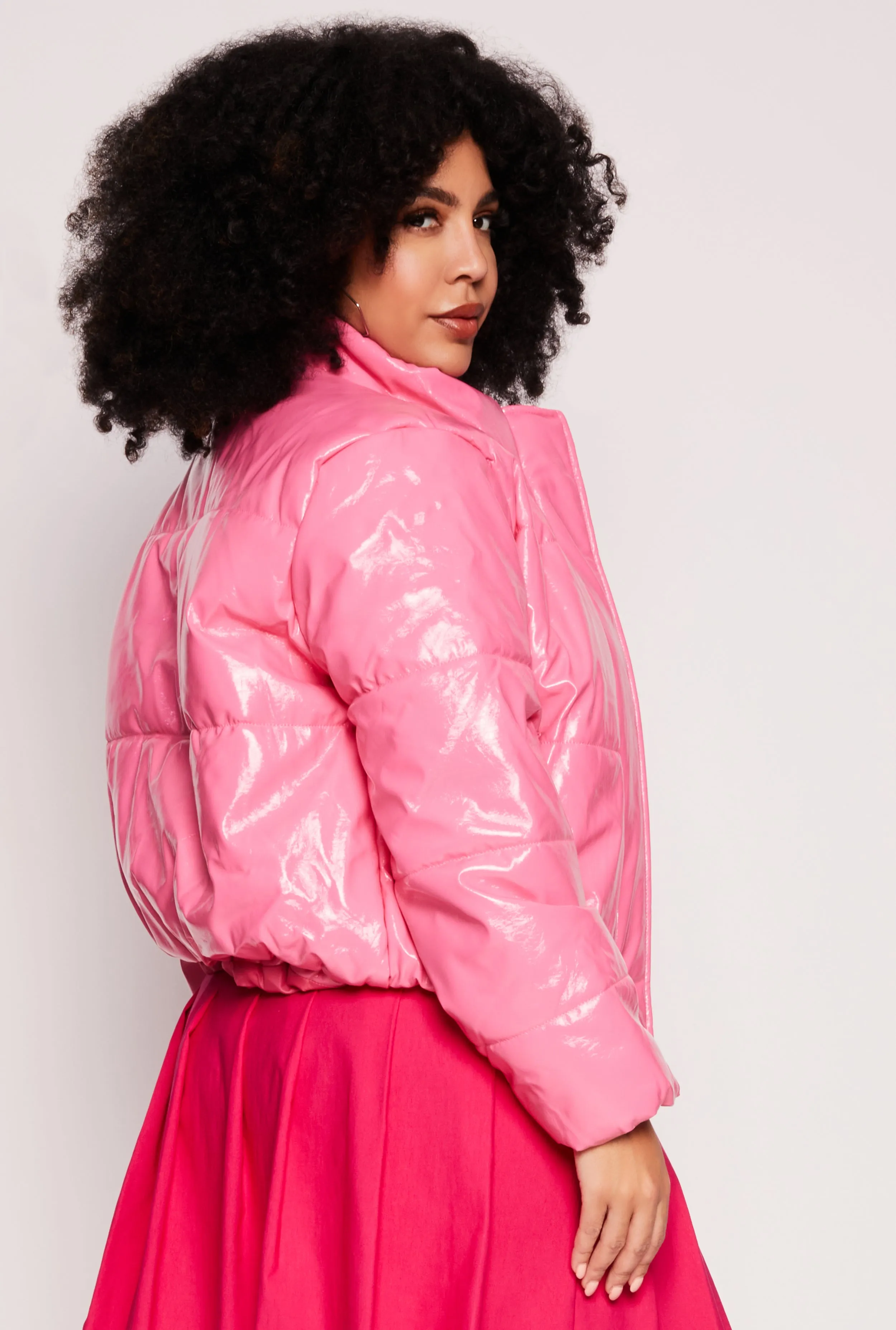 Plus Size Faux Patent Leather Puffer Jacket sold by Rainbow product image thumbnail 3