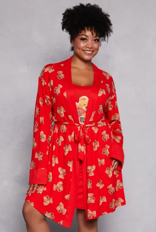 Plus Size Love You Beary Much Nightgown with Robe made by Rainbow