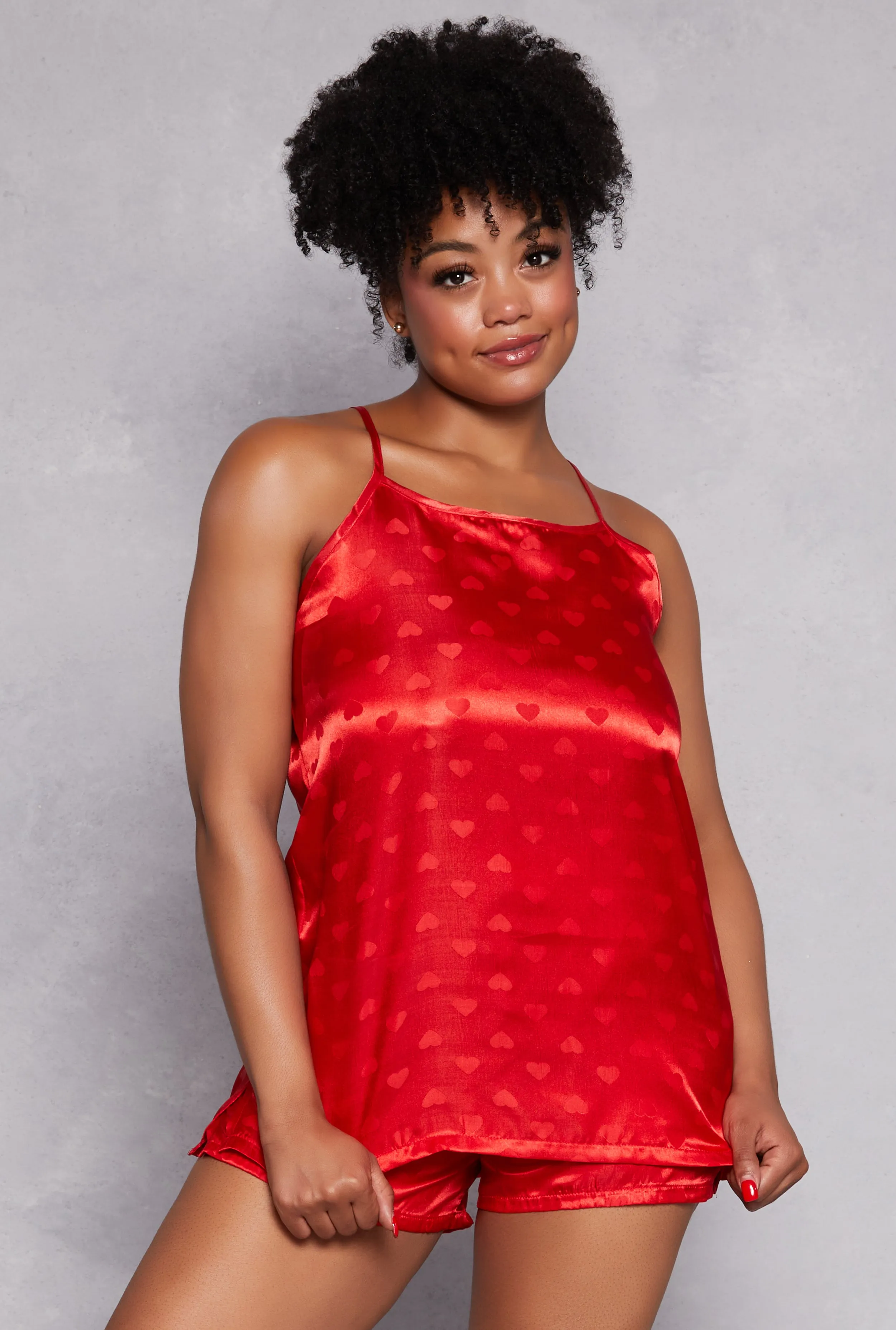 Plus Size Satin Heart Pajama Cami with Shorts sold by Rainbow