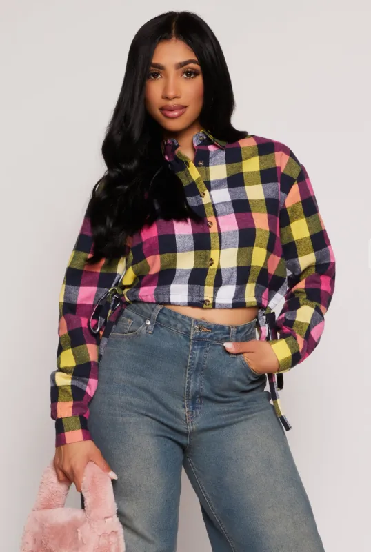 VIP Plaid Drawstring Hem Crop Top sold by Rainbow