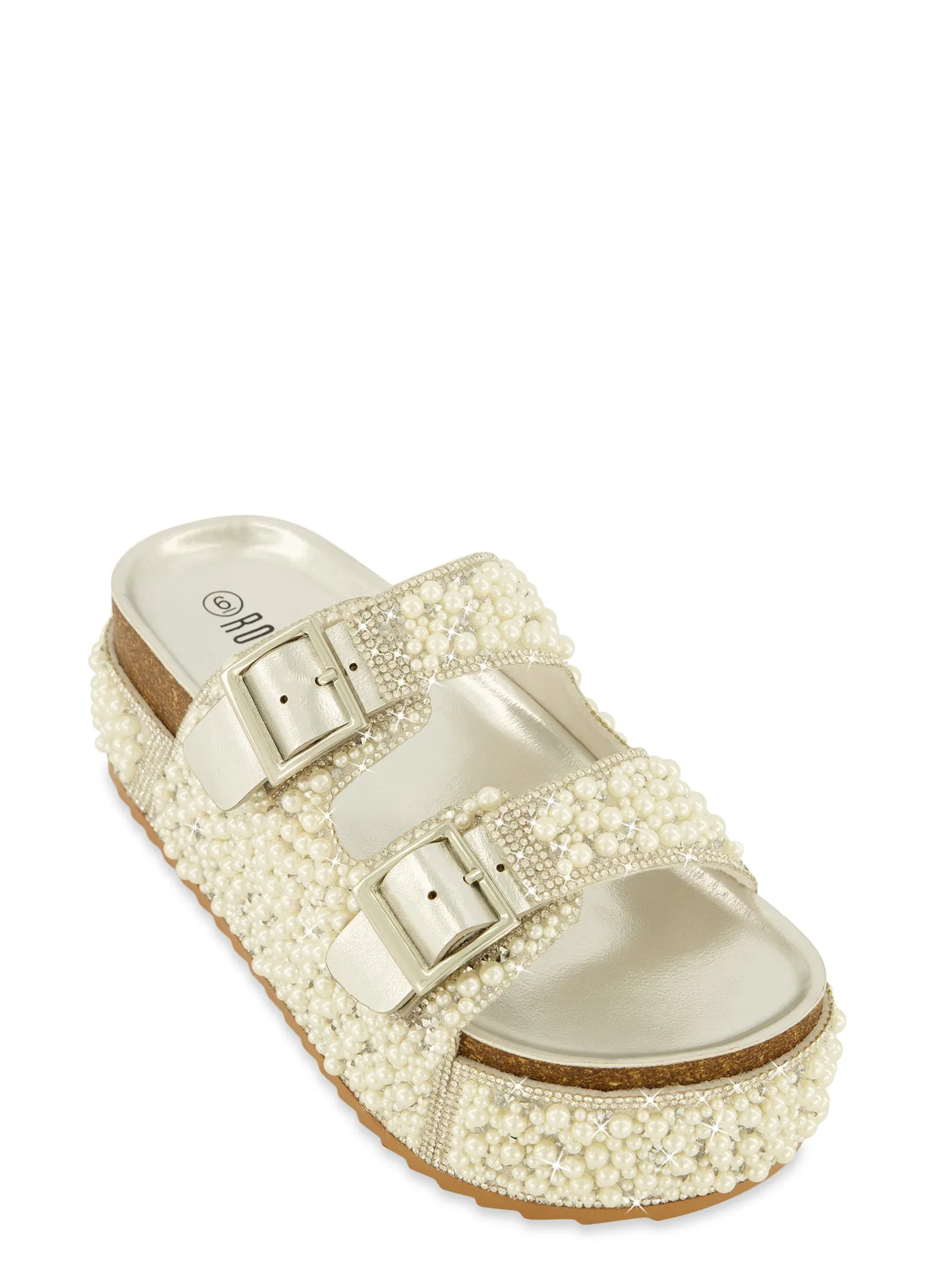 Rhinestone Faux Pearl Platform Footbed Sandals sold by Rainbow