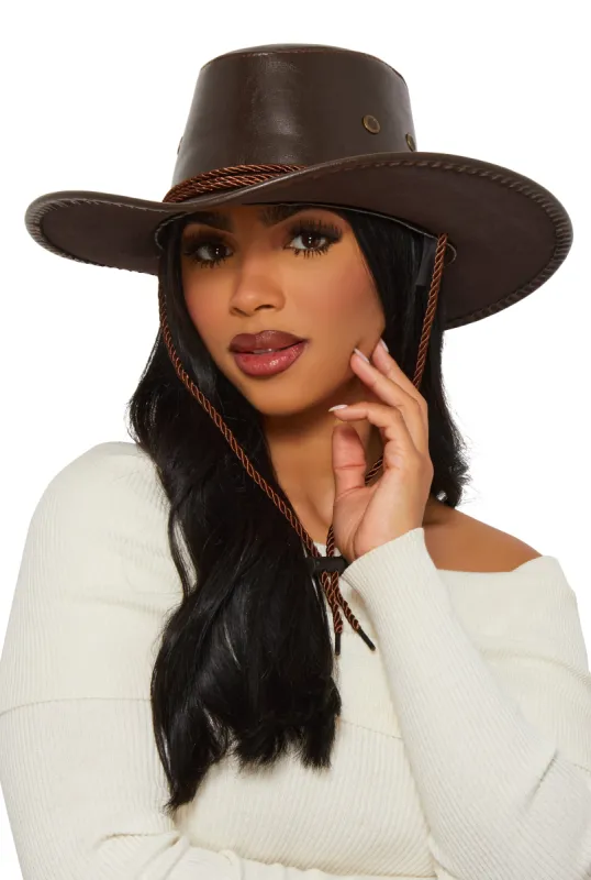 Faux Leather Rope Trim Cowboy Hat sold by Rainbow