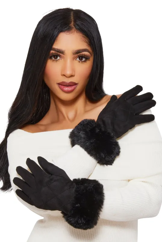 Faux Suede Quilted Gloves sold by Rainbow