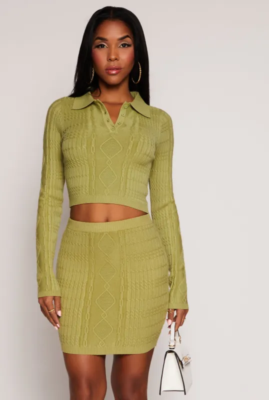 Daisy Cable Knit Cropped Polo Sweater sold by Rainbow