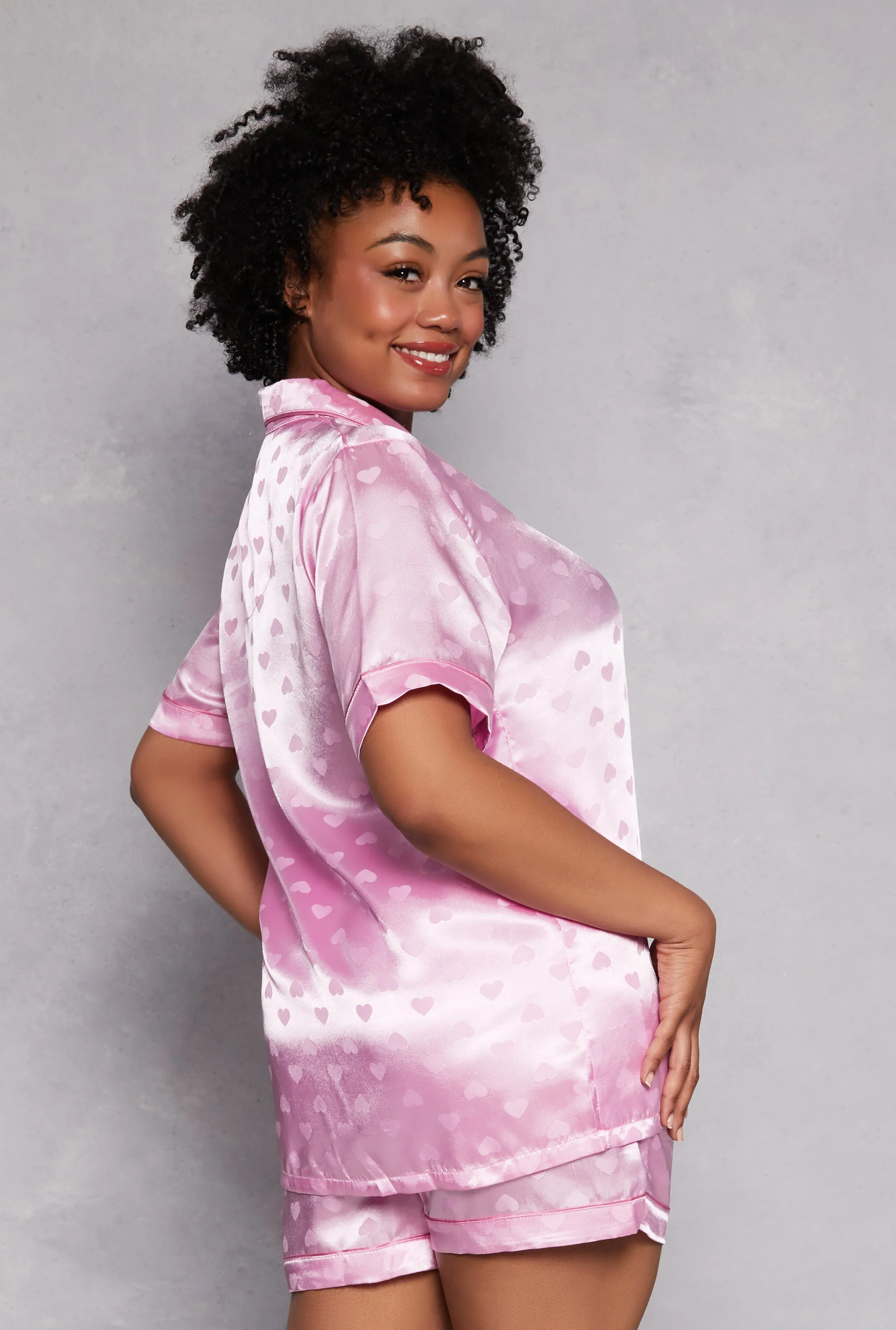Plus Size Satin Heart Print Pajama Shirt and Shorts sold by Rainbow product image thumbnail 2