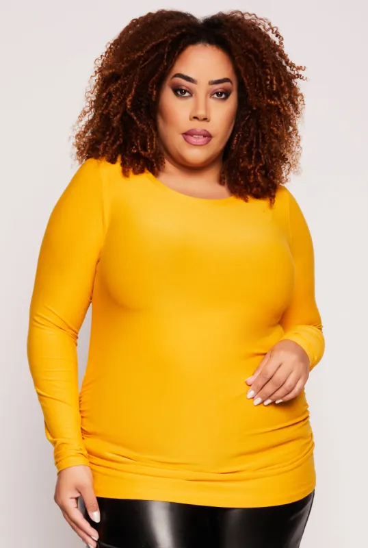 Plus Size Ruched Side Long Sleeve Top sold by Rainbow