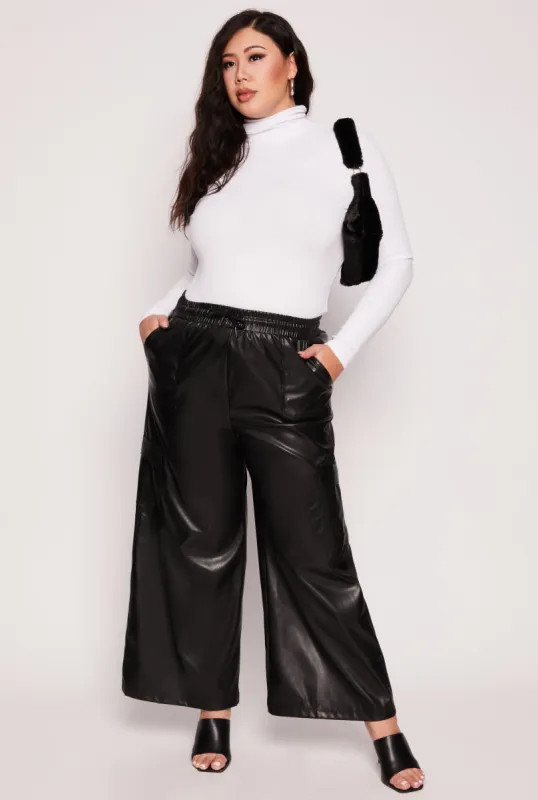 Plus Size Almost Famous Faux Leather Wide Leg Pants sold by Rainbow