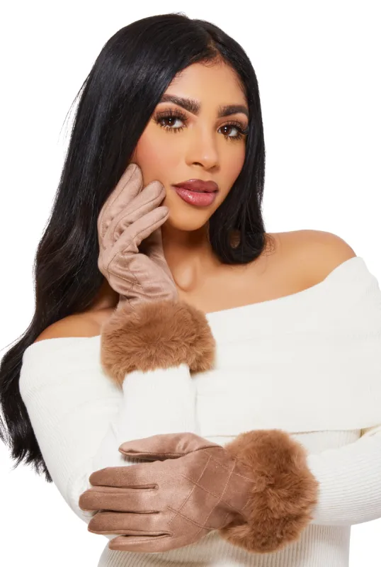 Faux Suede Quilted Gloves sold by Rainbow