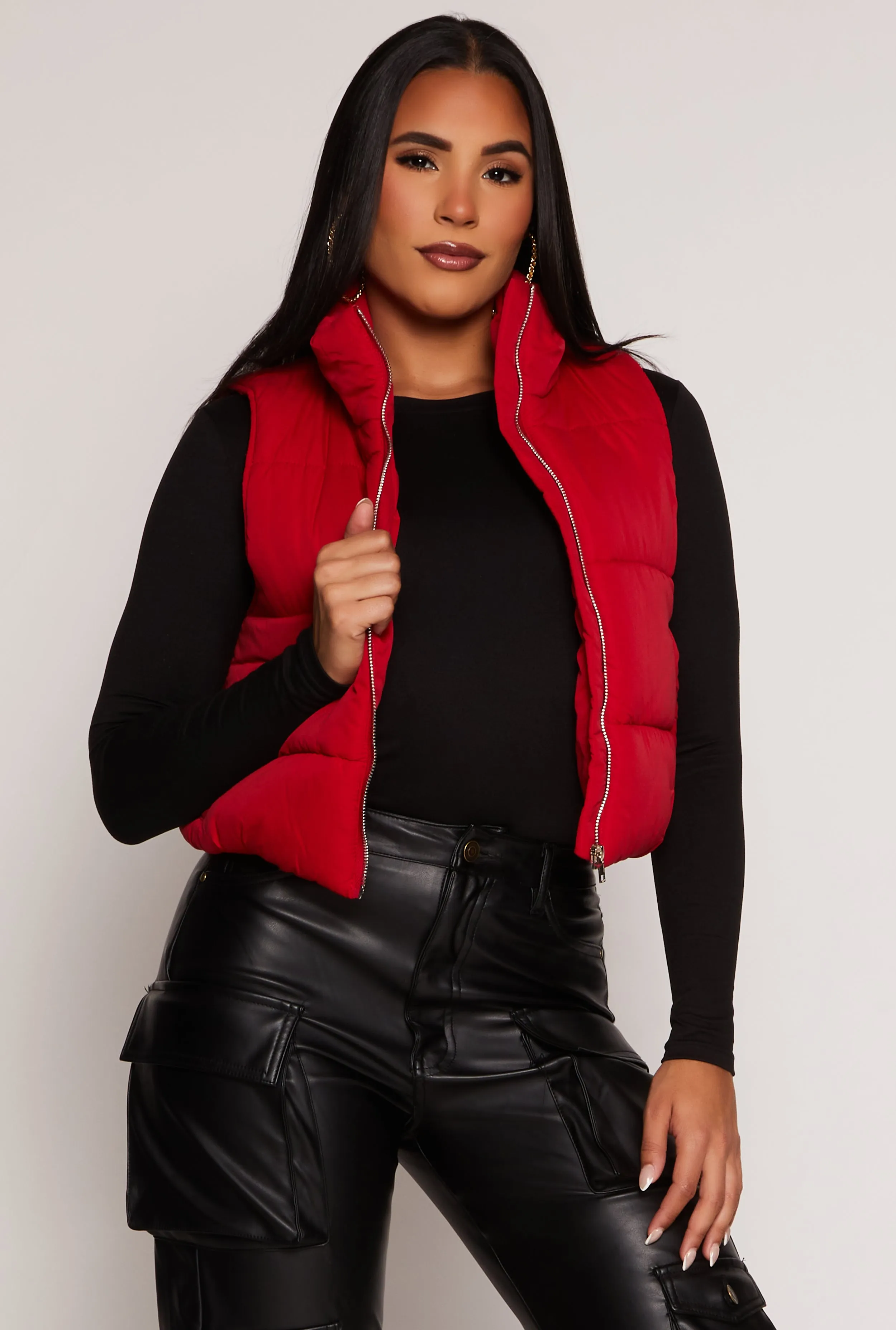 Zip Front Cropped Puffer Vest sold by Rainbow