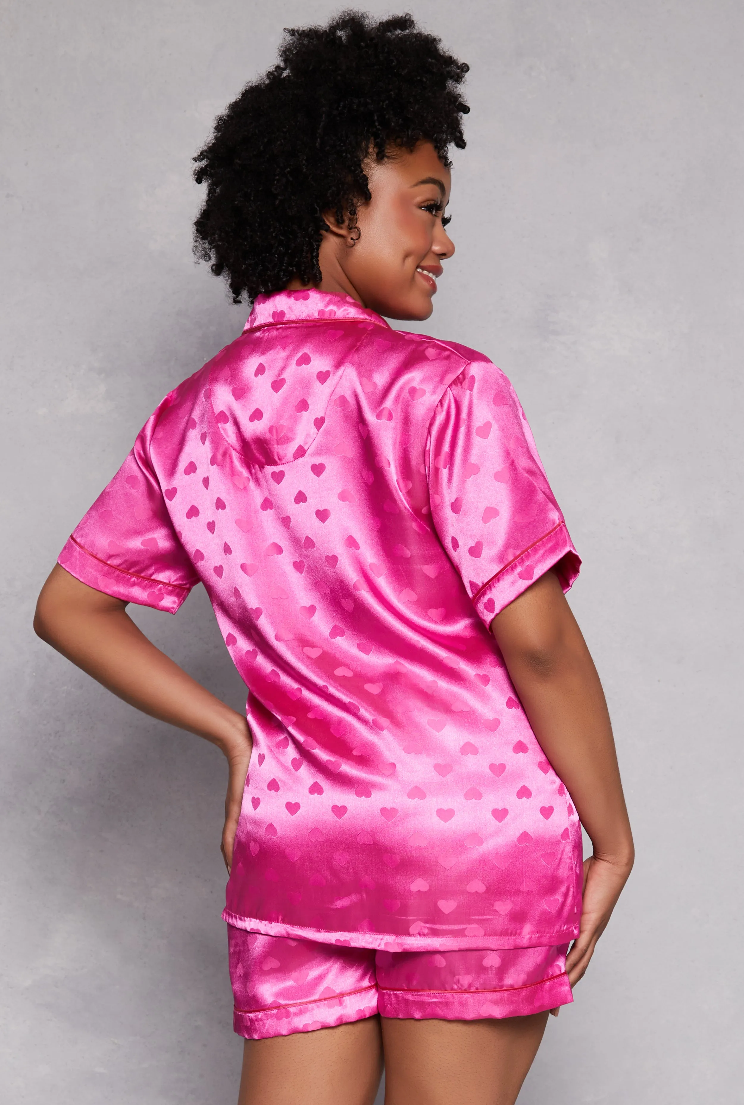 Plus Size Satin Heart Print Pajama Shirt and Shorts sold by Rainbow product image thumbnail 2