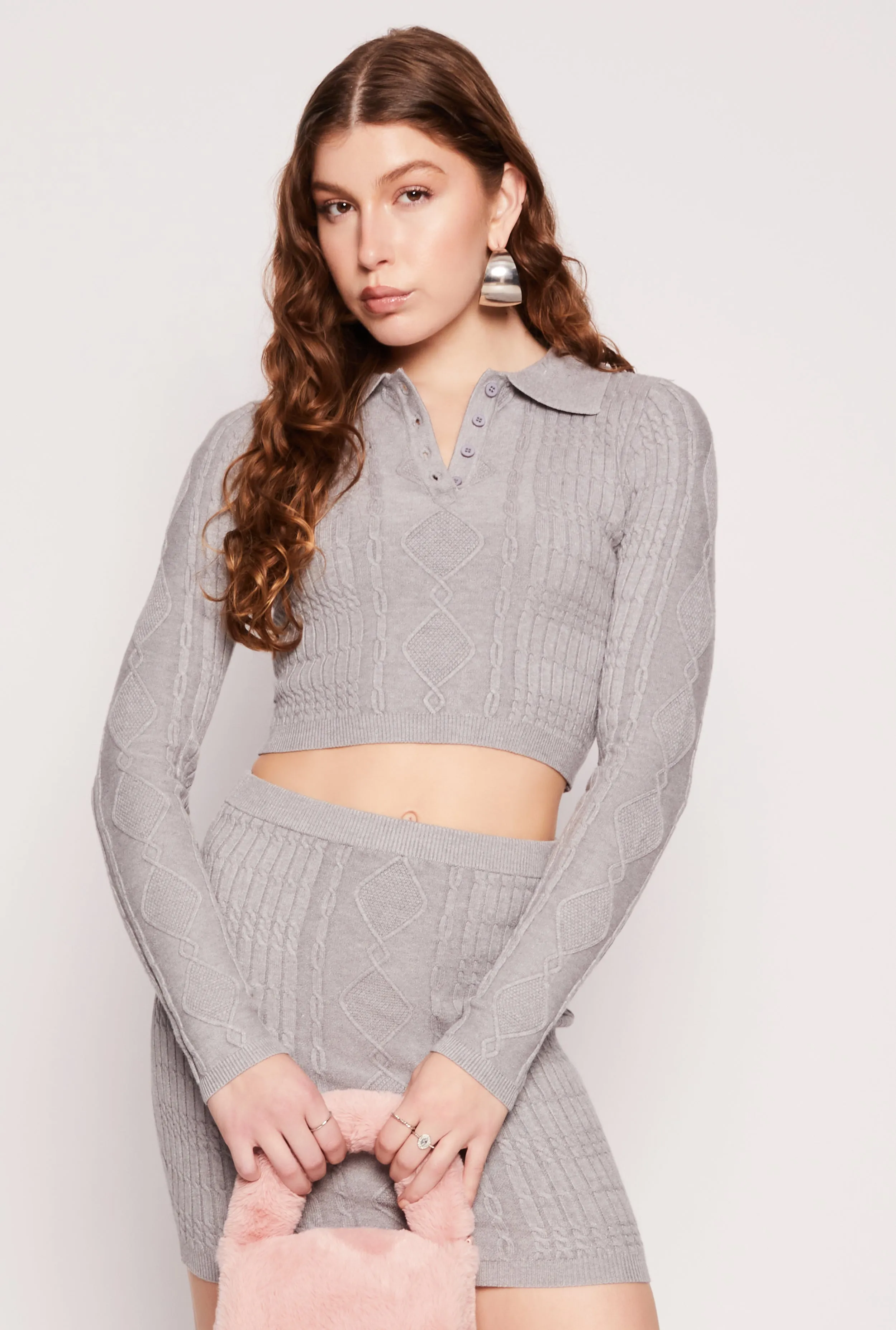 Daisy Cable Knit Cropped Polo Sweater sold by Rainbow