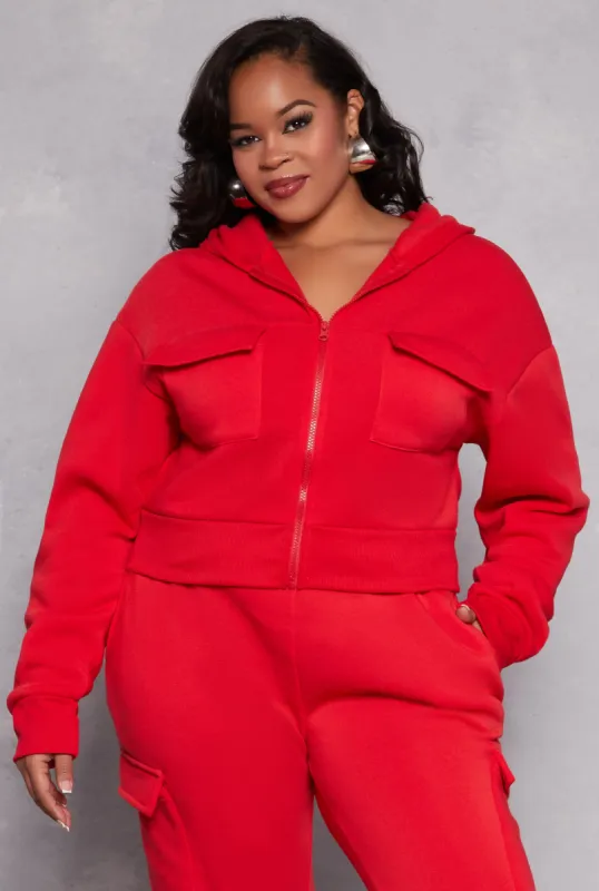 Plus Size Fleece Lined Cargo Hooded Sweatshirt sold by Rainbow