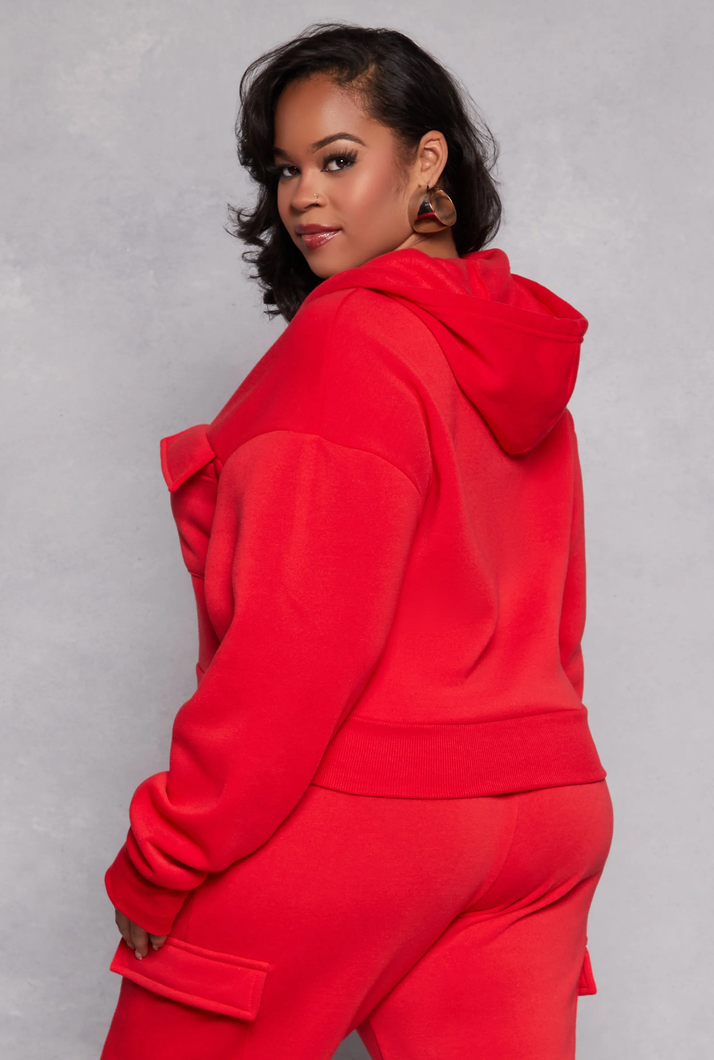 Plus Size Fleece Lined Cargo Hooded Sweatshirt sold by Rainbow product image thumbnail 3