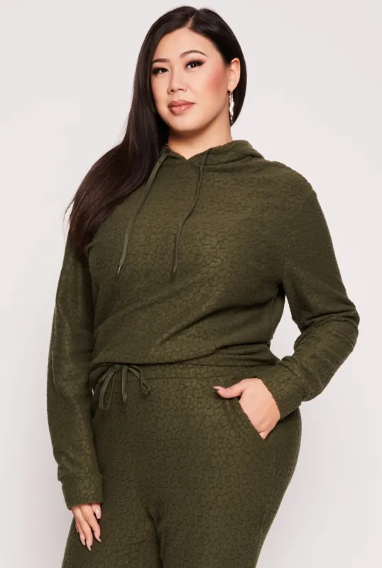Plus Size Leopard Textured Knit Hoodie sold by Rainbow