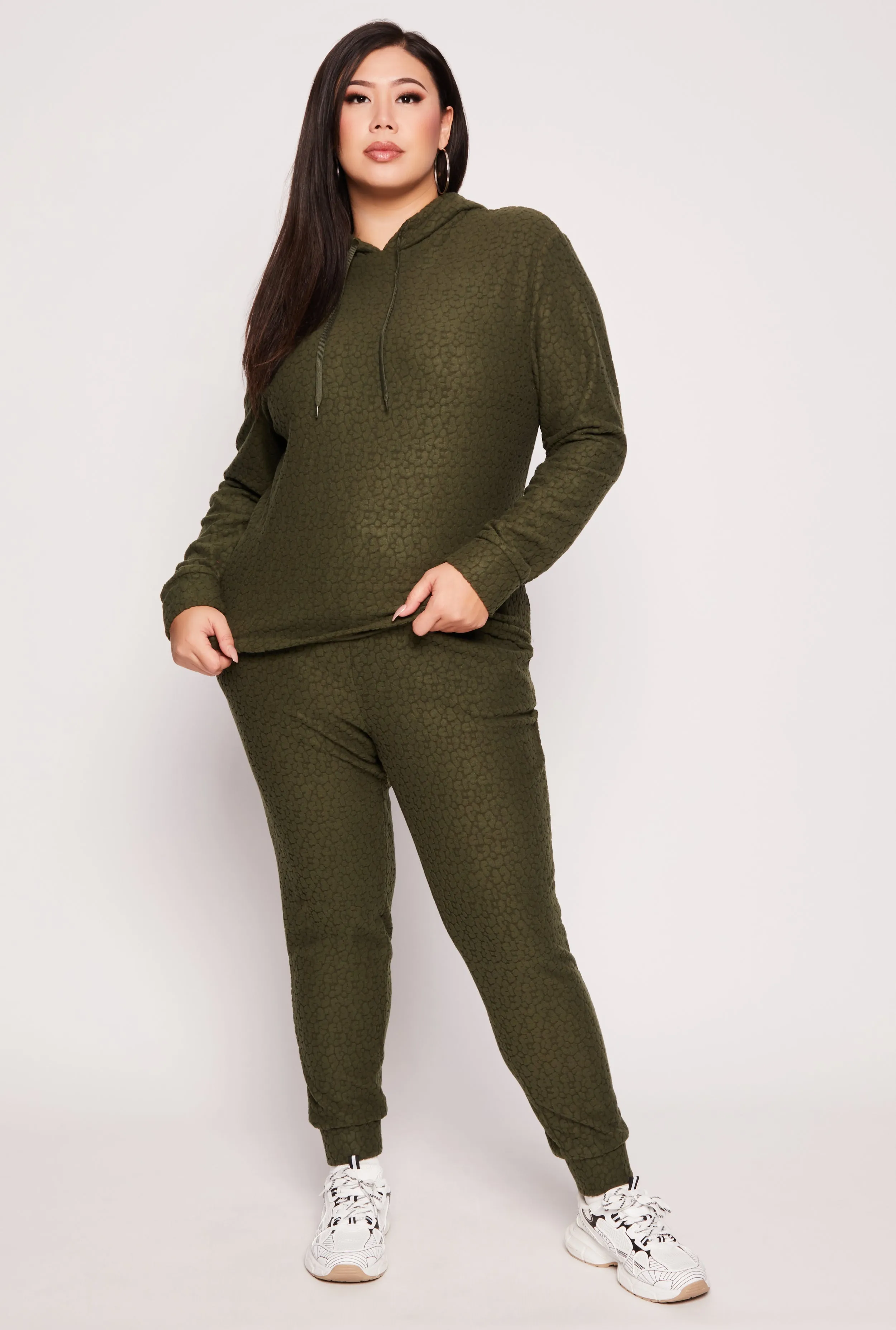 Plus Size Leopard Textured Knit Hoodie sold by Rainbow product image thumbnail 2
