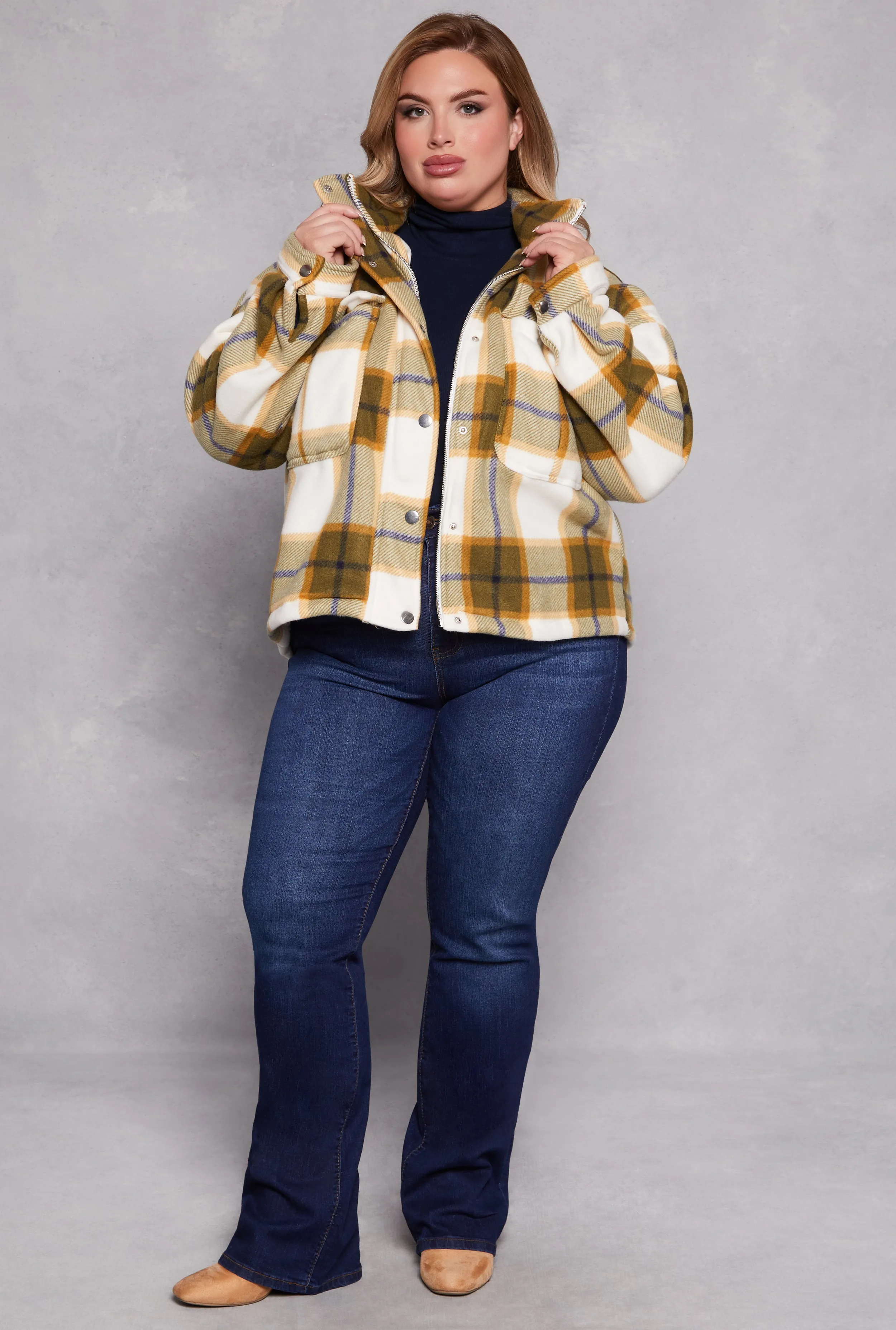 Plus Size Plaid Zip Front Shacket sold by Rainbow product image thumbnail 2