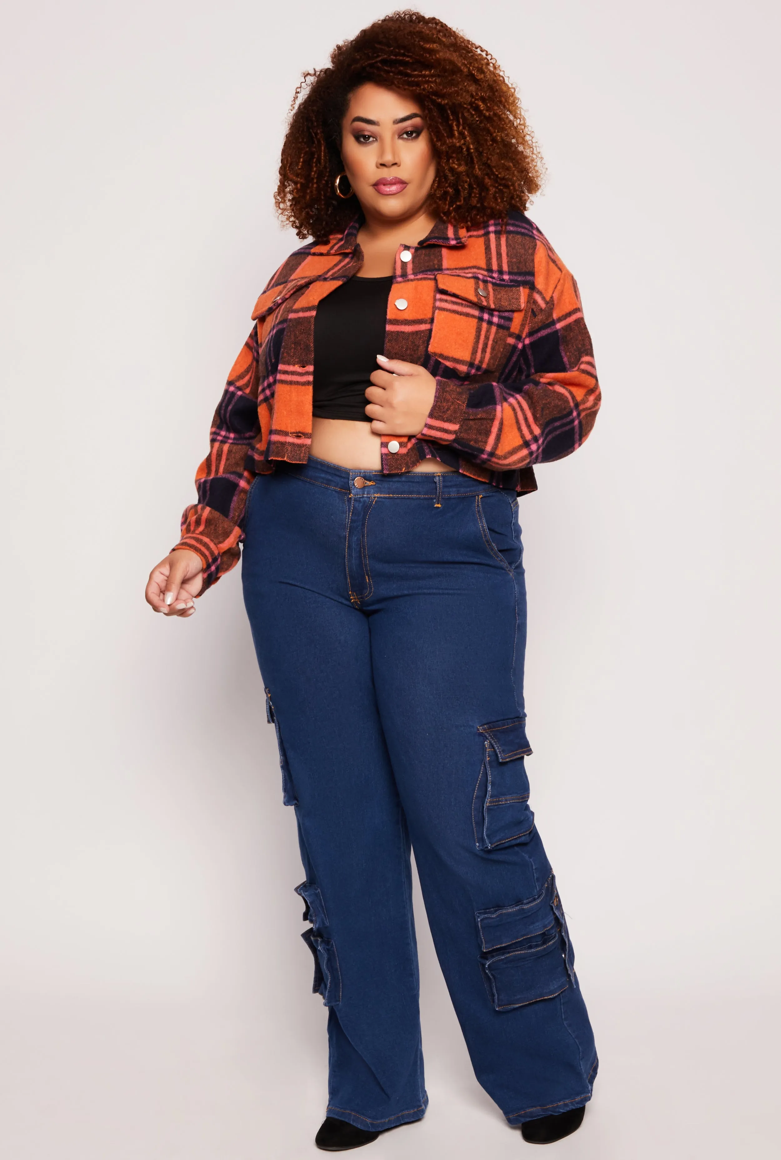 Plus Size Spoon Jeans Plaid Cropped Shacket sold by Rainbow product image thumbnail 2
