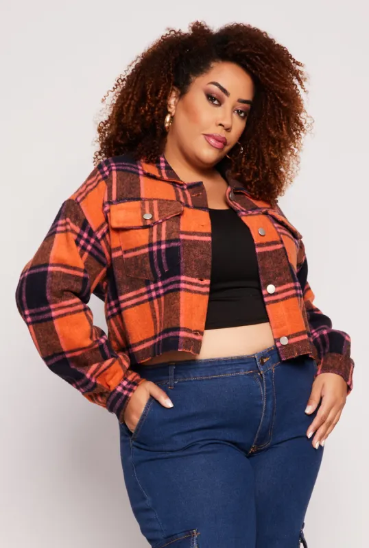 Plus Size Spoon Jeans Plaid Cropped Shacket sold by Rainbow