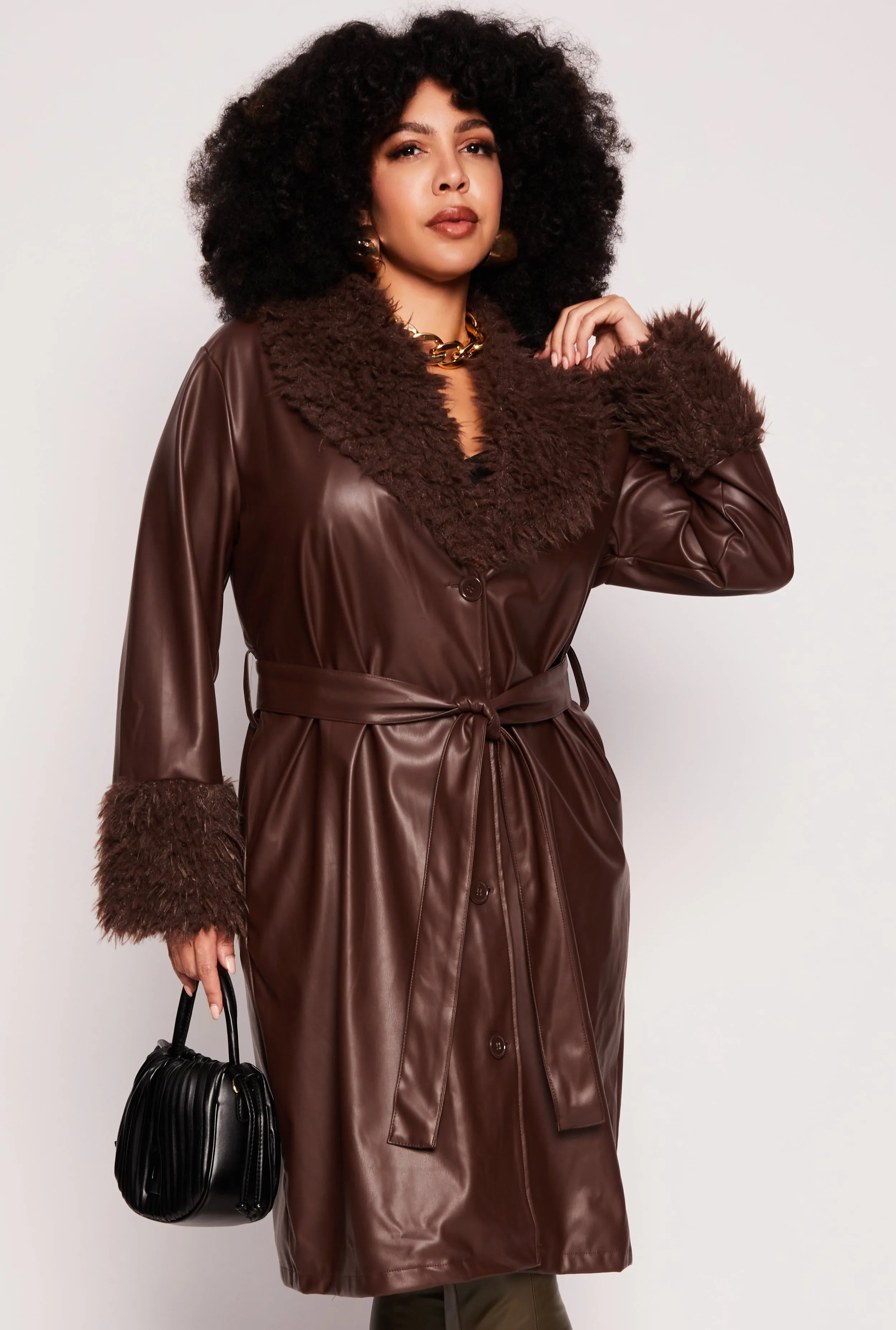 Plus Size Faux Leather Trench Coat sold by Rainbow