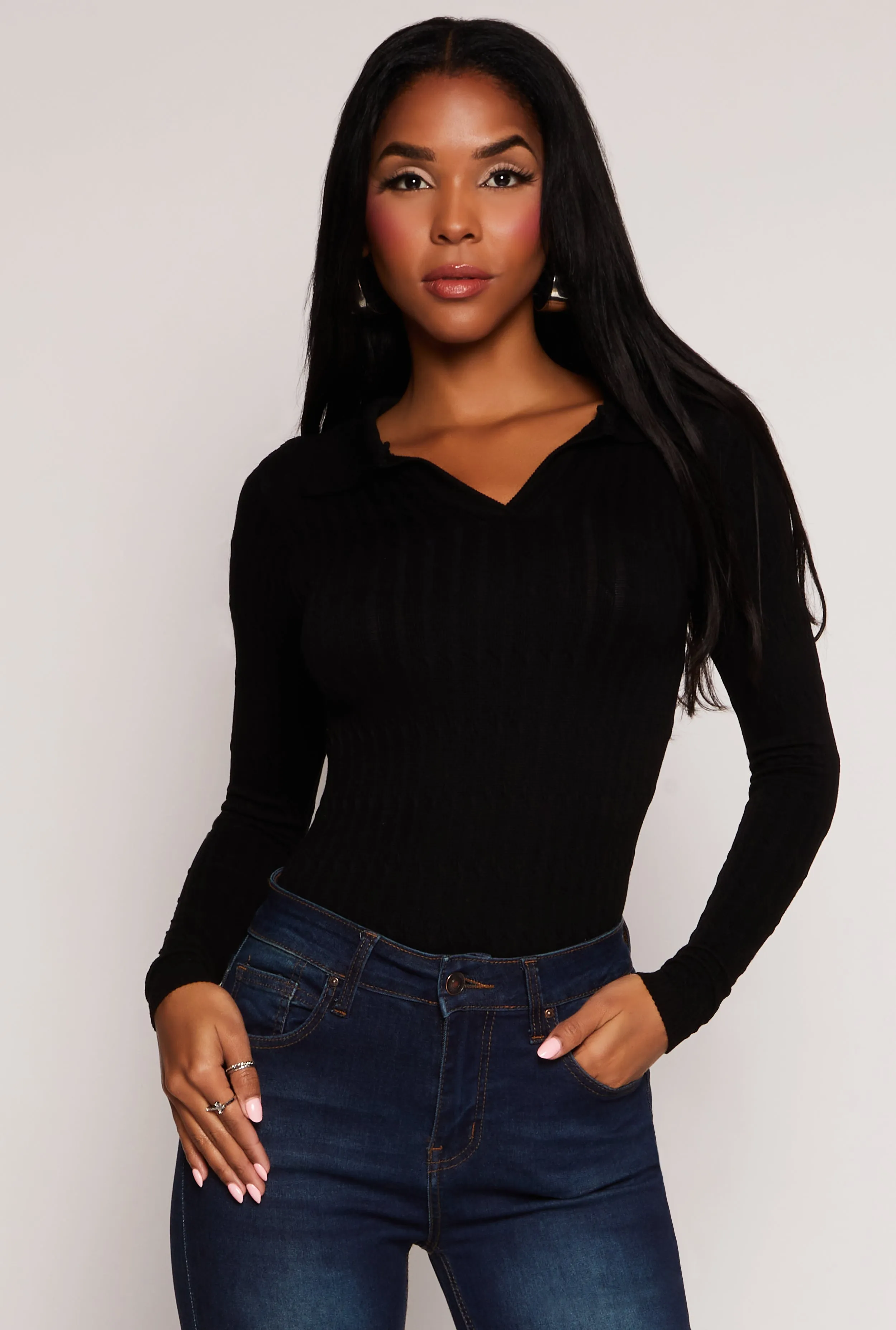 Johnny Collar Seamless Long Sleeve Top sold by Rainbow