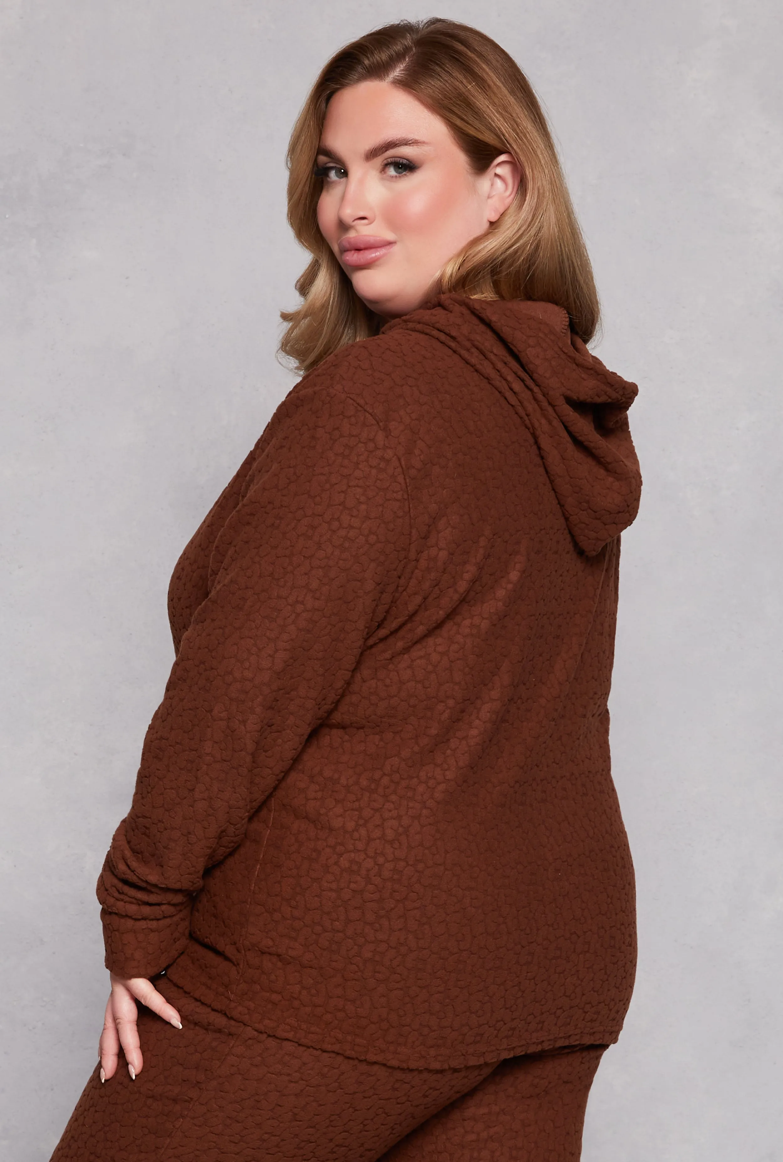 Plus Size Leopard Textured Knit Hoodie sold by Rainbow product image thumbnail 3