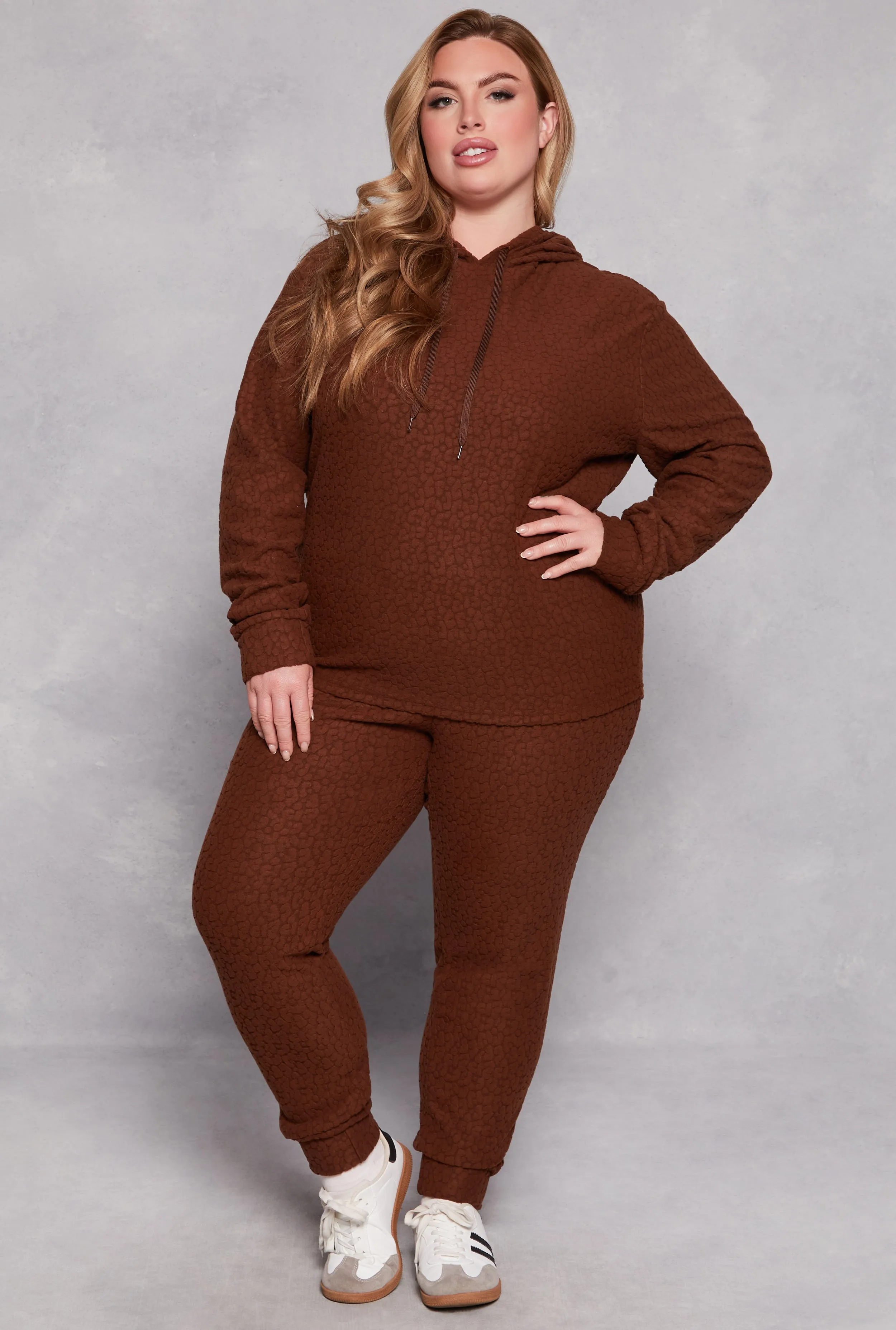 Plus Size Leopard Textured Knit Hoodie sold by Rainbow product image thumbnail 2