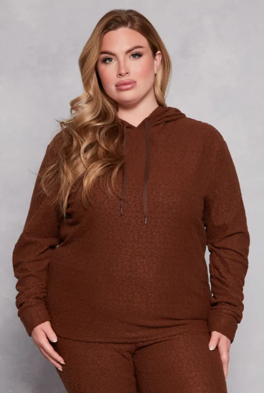 Plus Size Leopard Textured Knit Hoodie sold by Rainbow