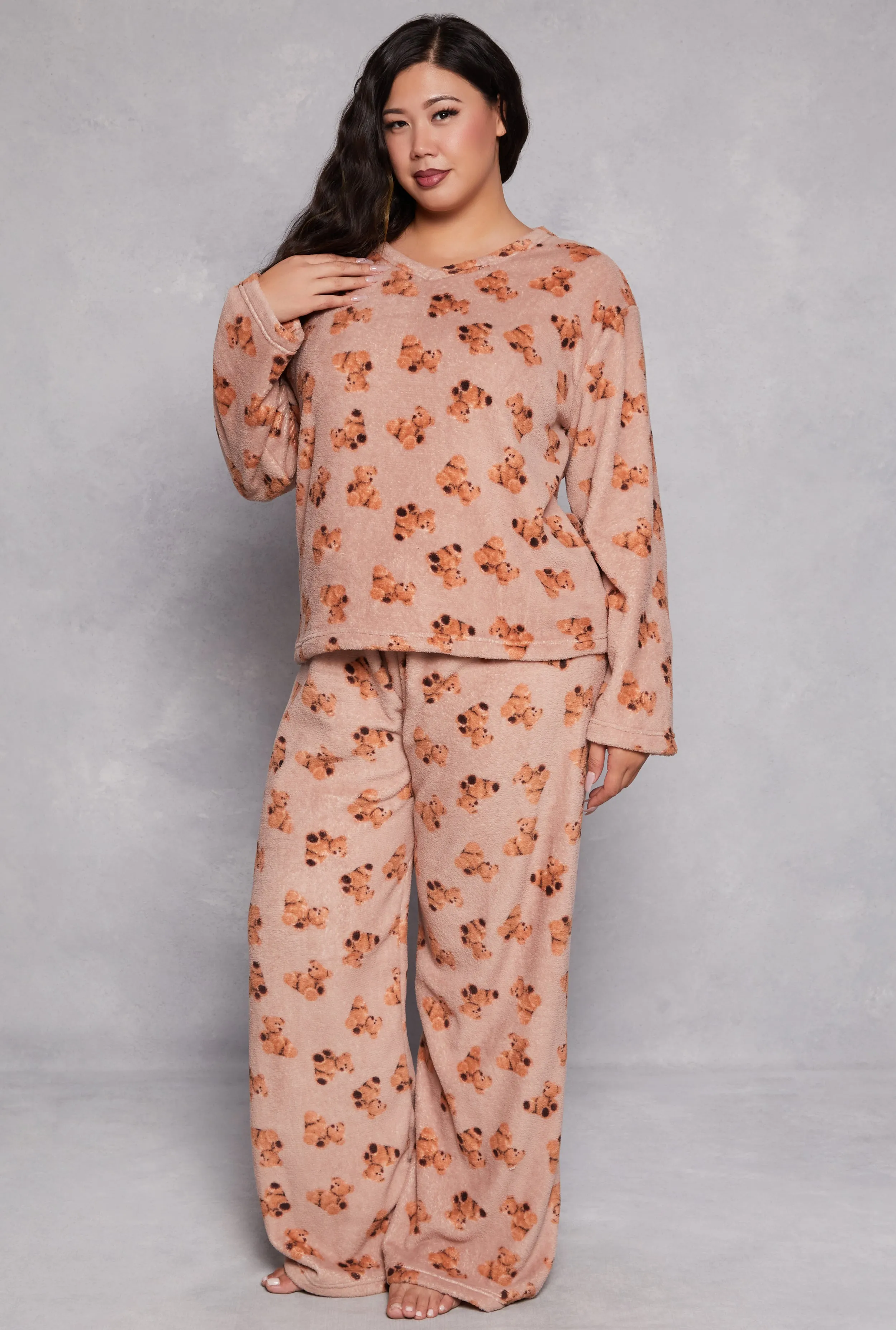 Plus Size Teddy Bear Print Pajama Top and Pants Set sold by Rainbow