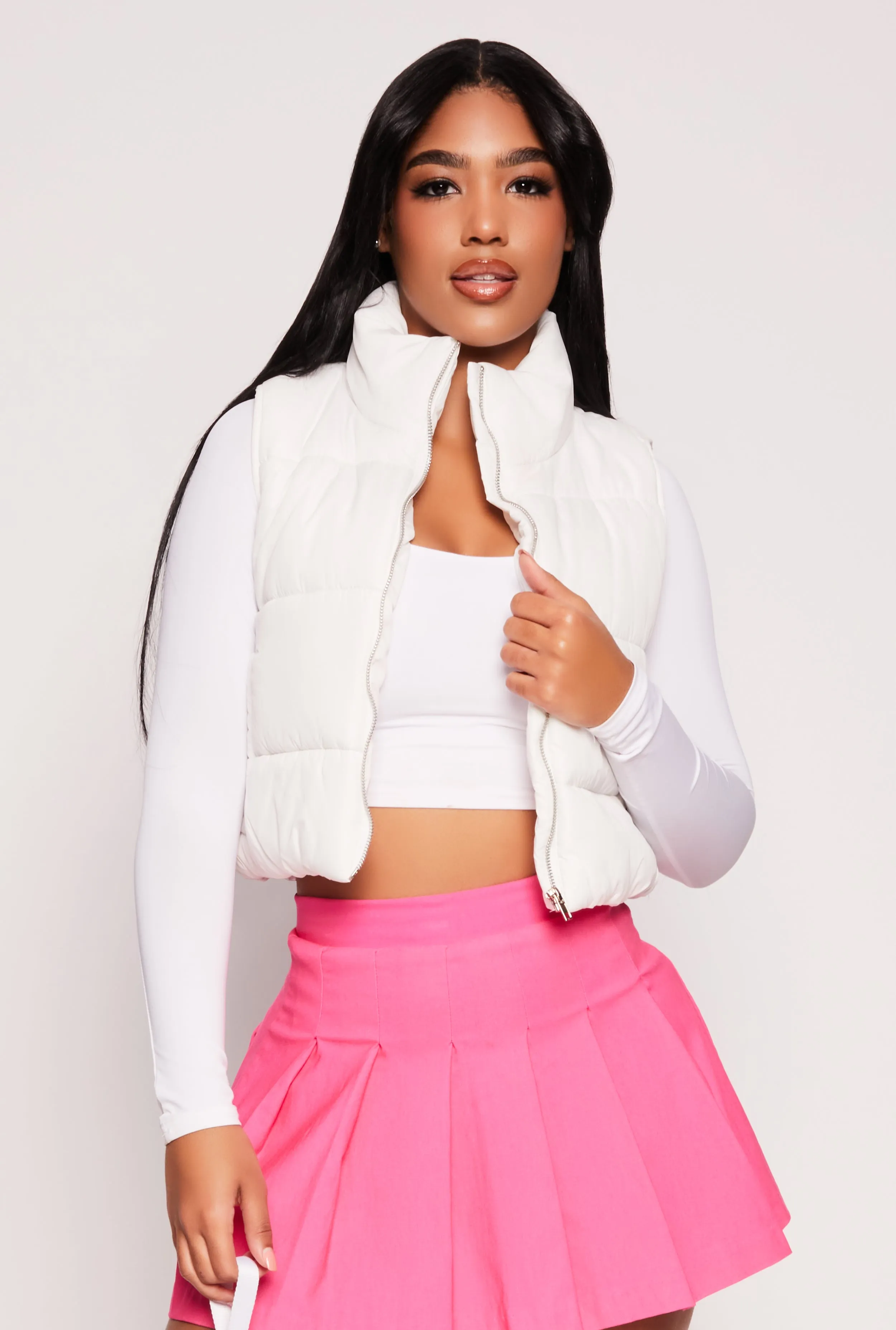 Zip Front Cropped Puffer Vest sold by Rainbow