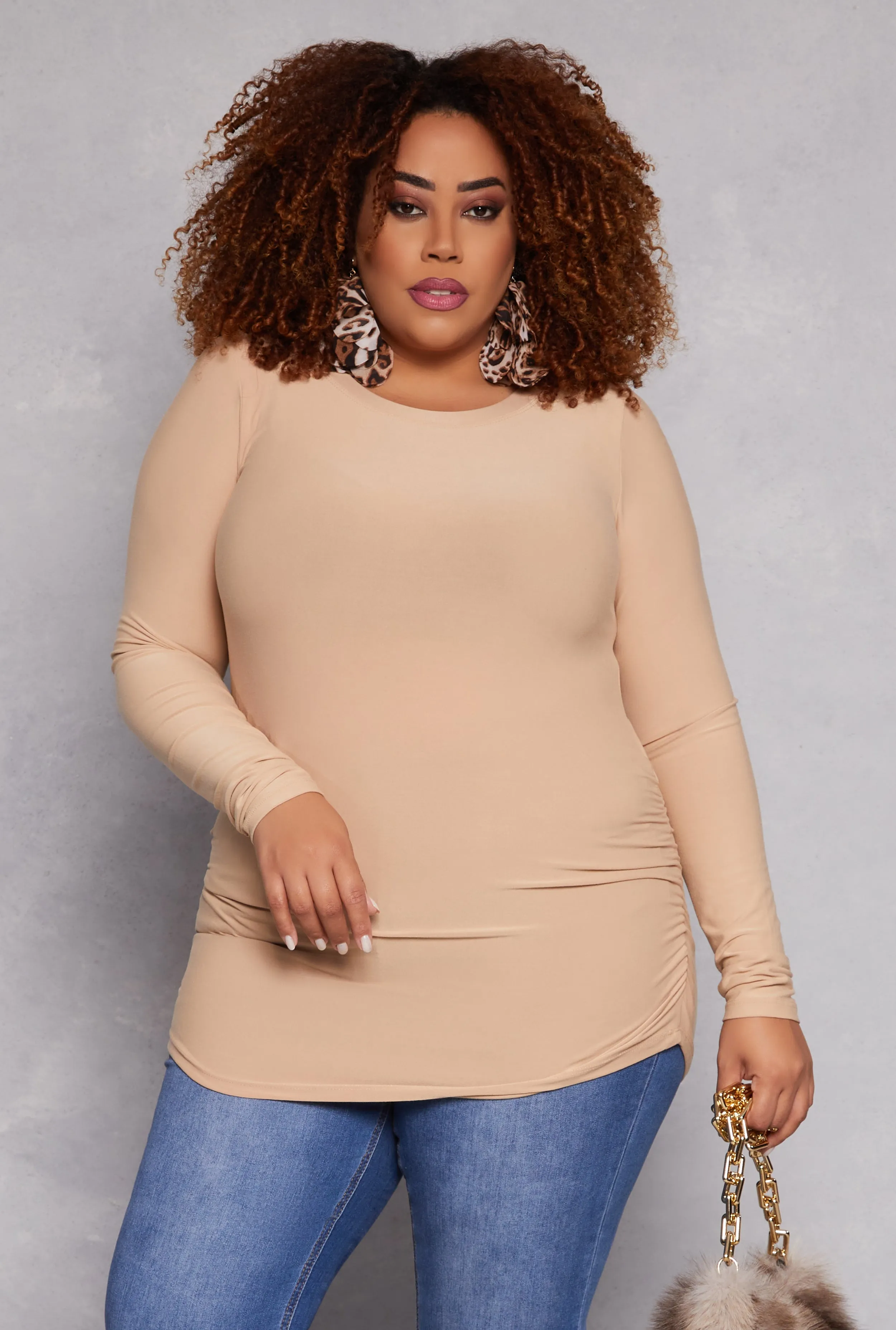 Plus Size Ruched Side Long Sleeve Top sold by Rainbow